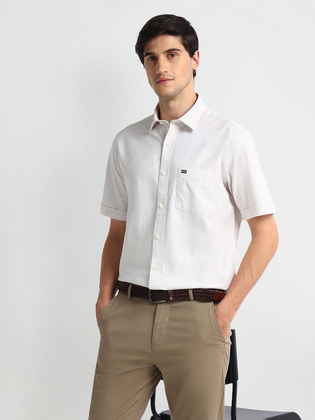 

Arrow Sport Spread Collar Short Sleeves Cotton Casual Shirt, Brown