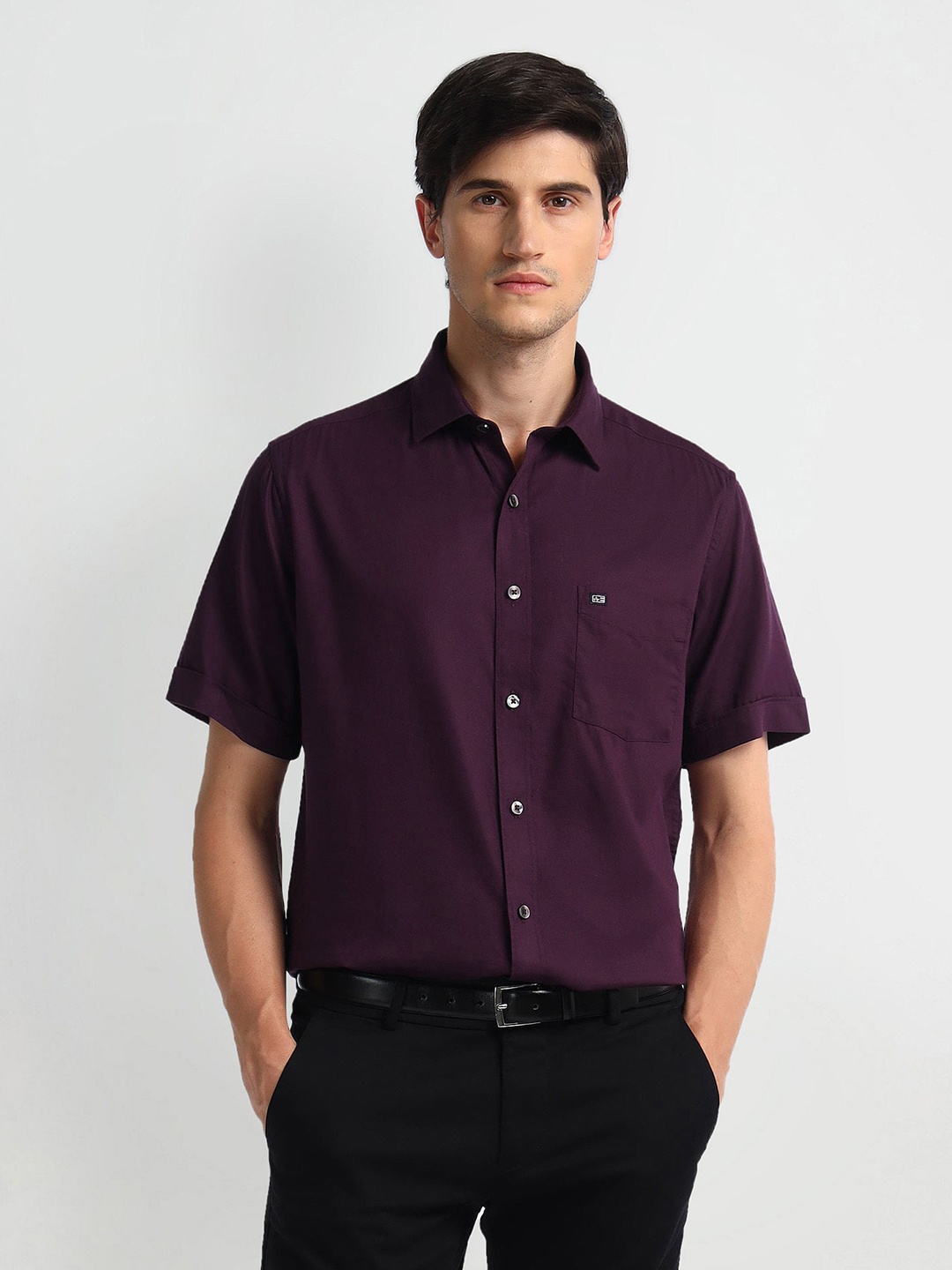 

Arrow Sport Spread Collar Short Sleeves Cotton Casual Shirt, Purple