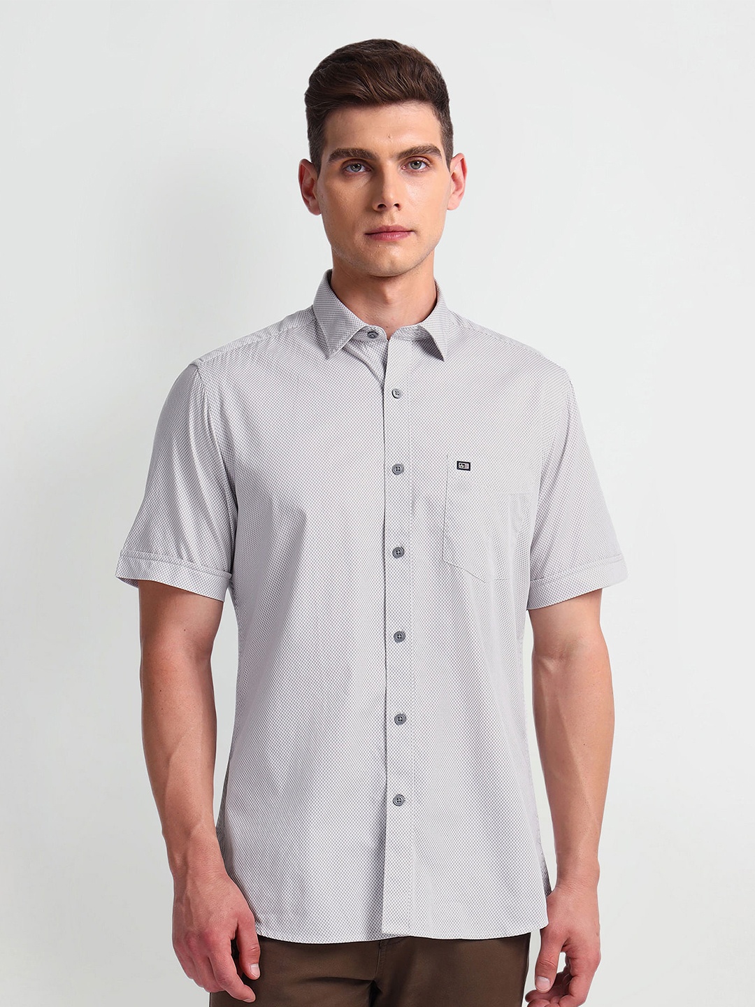 

Arrow Sport Micro Ditsy Printed Pure Cotton Twill Casual Shirt, Grey
