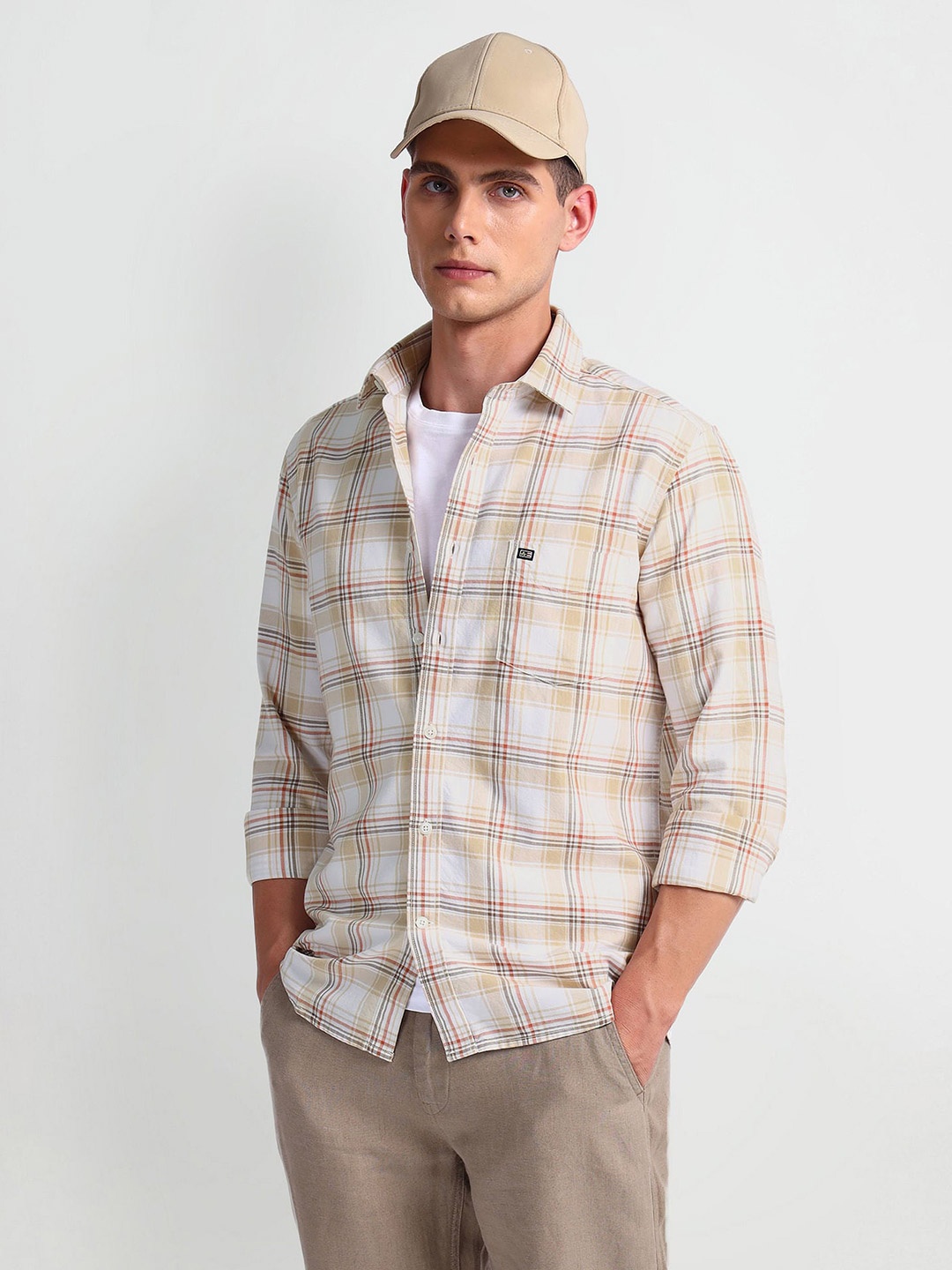 

Arrow Sport Slim Fit Tartan Checked Pure Cotton Casual Shirt, White