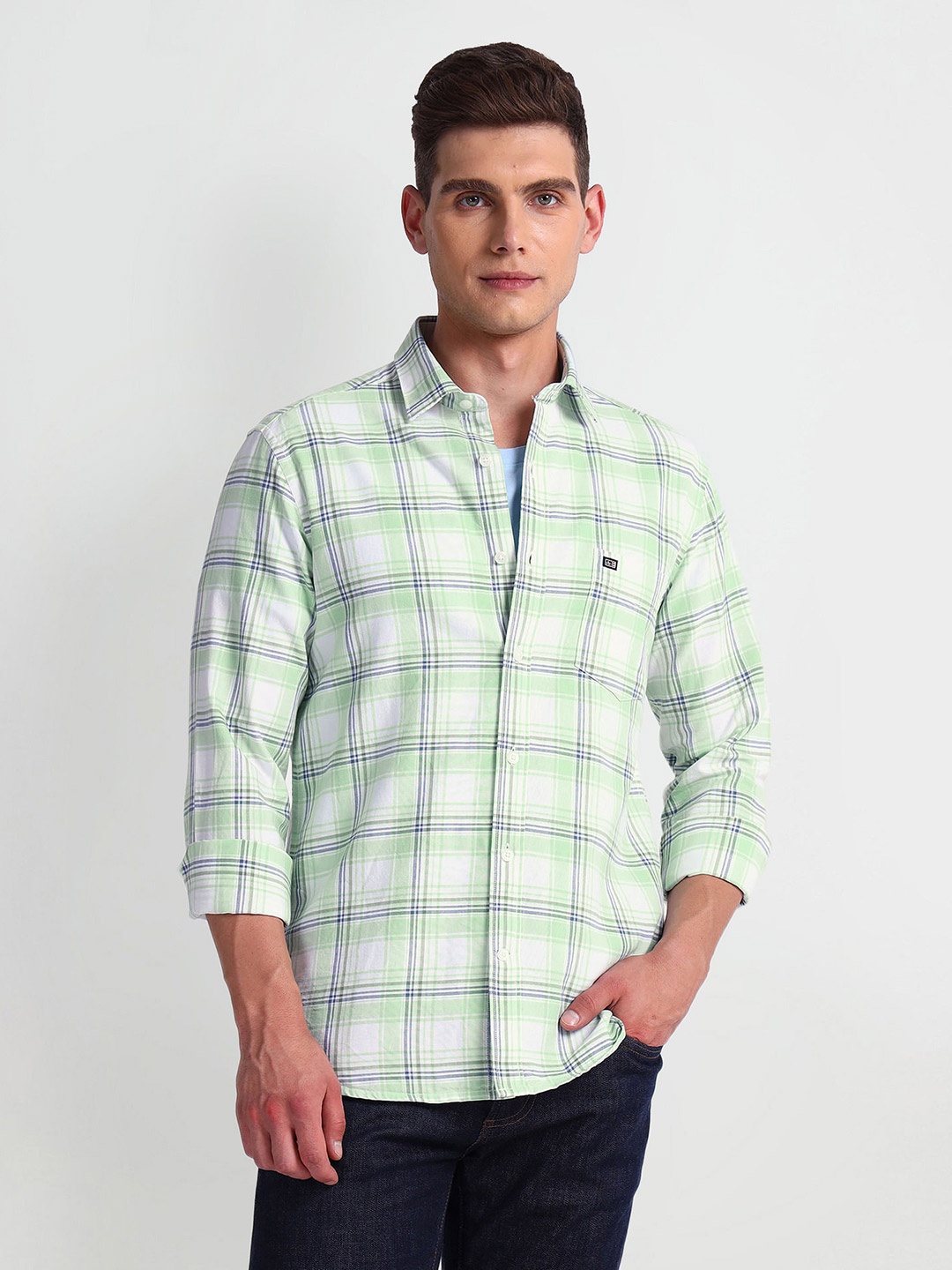 

Arrow Sport Slim Fit Checked Cotton Oxford Casual Shirt, Green