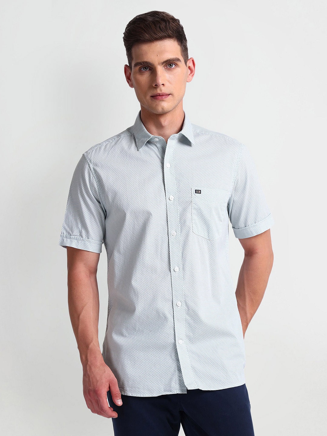 

Arrow Sport Geometric Print Spread Collar Pure Cotton Twill Casual Shirt, Grey
