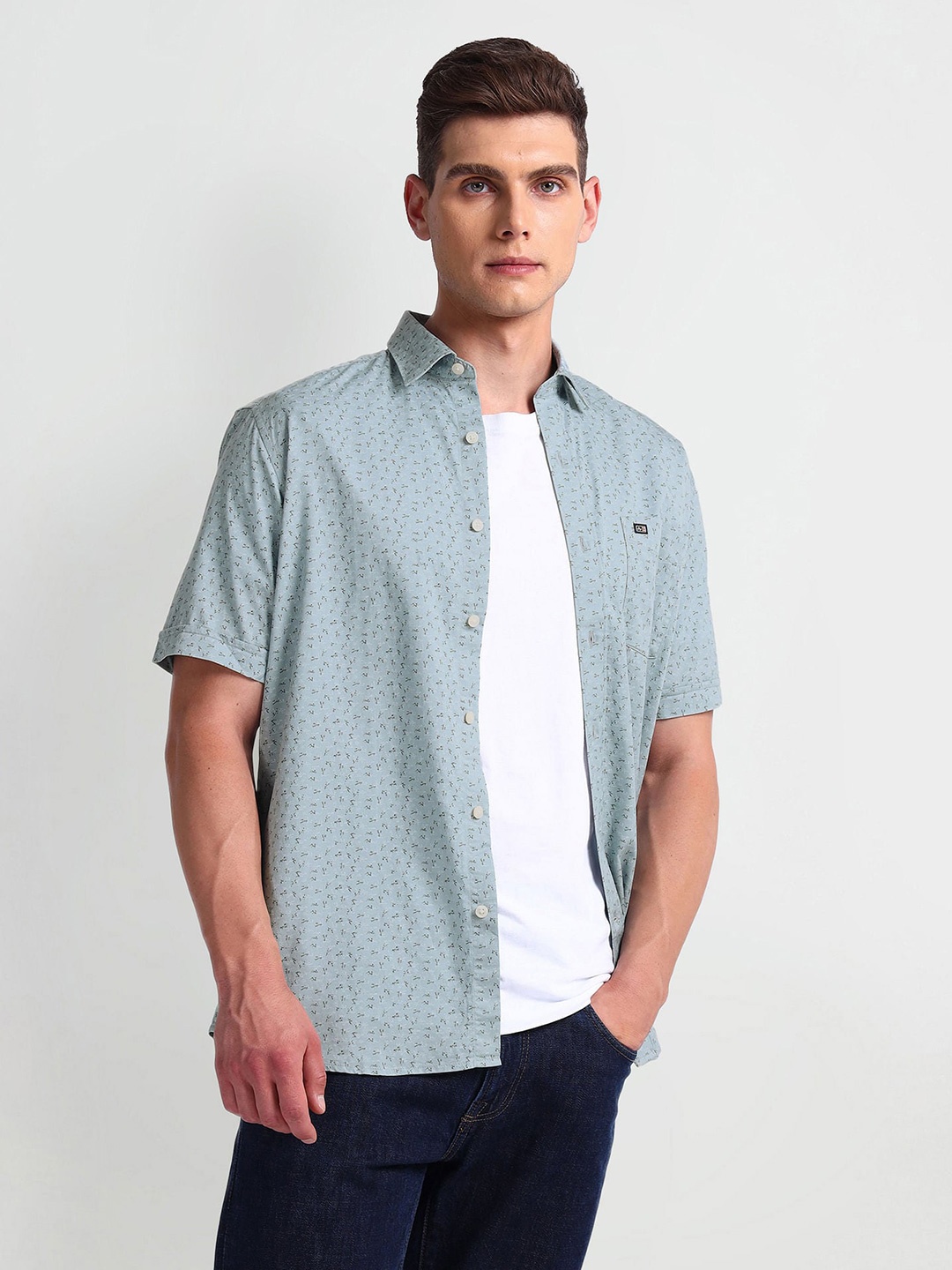 

Arrow Sport Abstract Printed Spread Collar Cotton Twill Casual Shirt, Grey