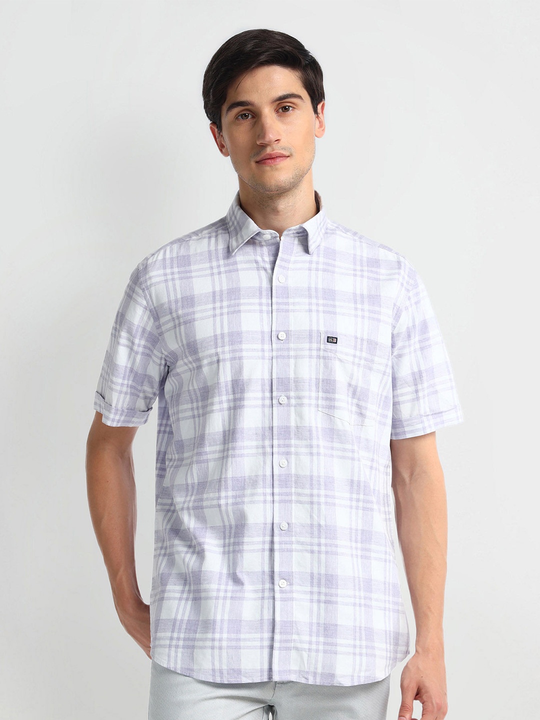 

Arrow Sport Tartan Checked Spread Collar Cotton Casual Shirt, Purple