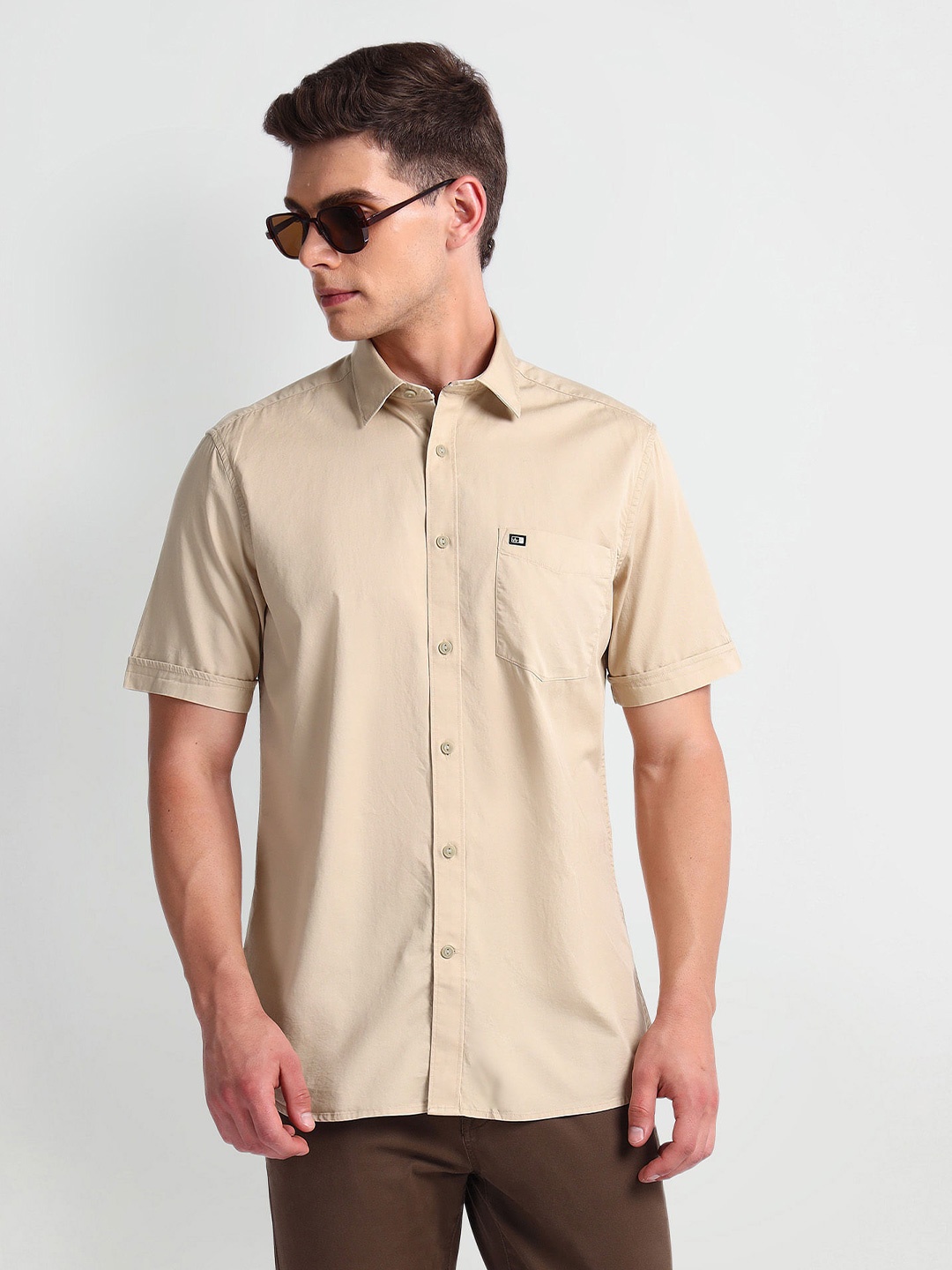 

Arrow Sport Spread Collar Cotton Twill Casual Shirt, Beige