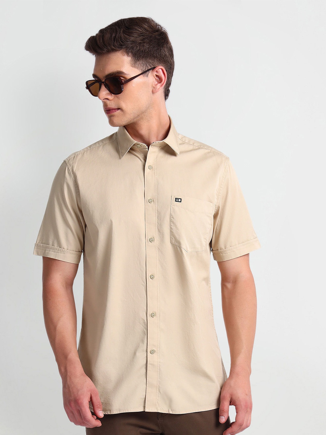 

Arrow Sport Spread Collar Cotton Twill Casual Shirt, Beige