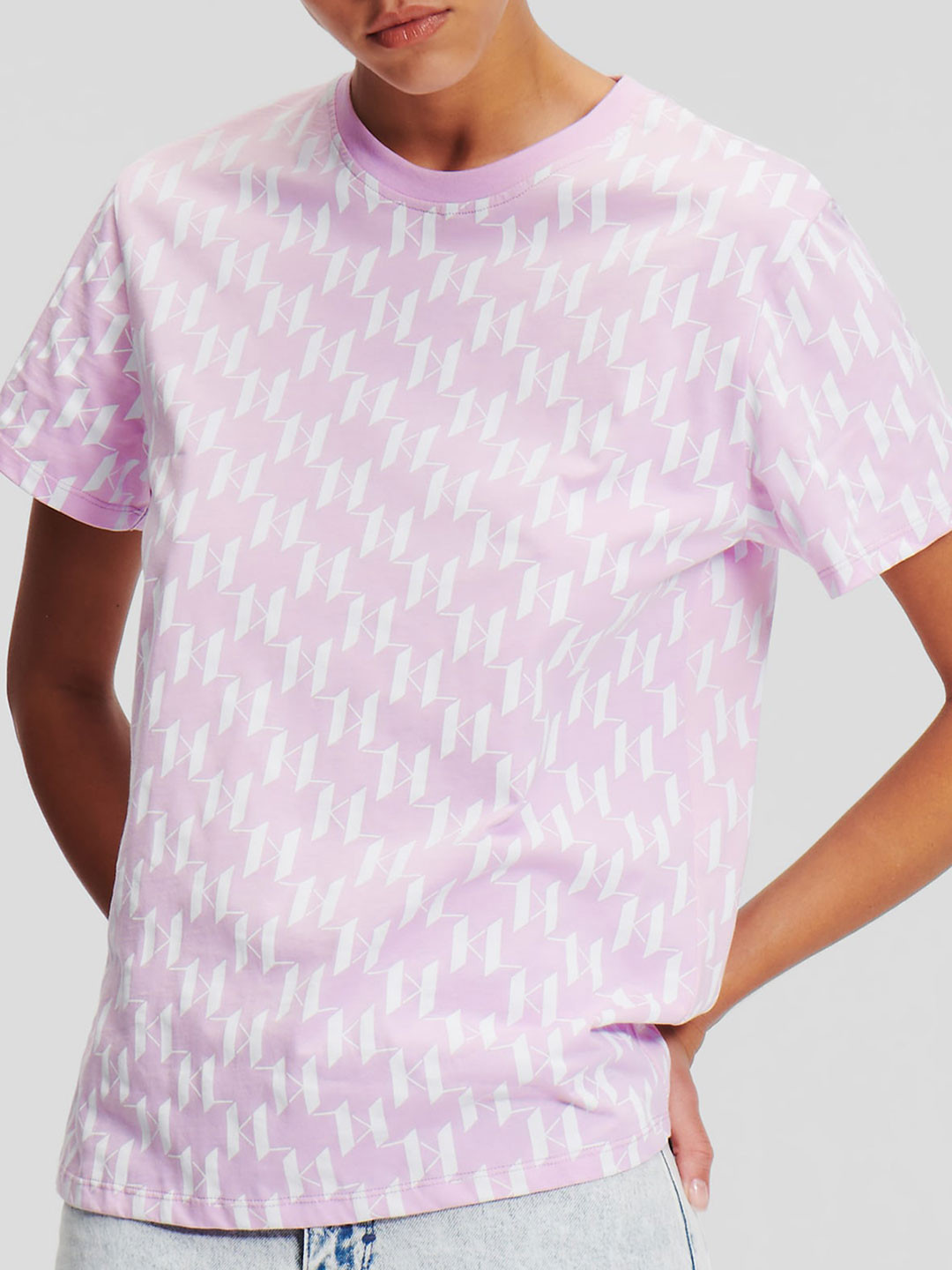 

Karl Lagerfeld Women Round Neck Printed Cotton T-shirt, Pink