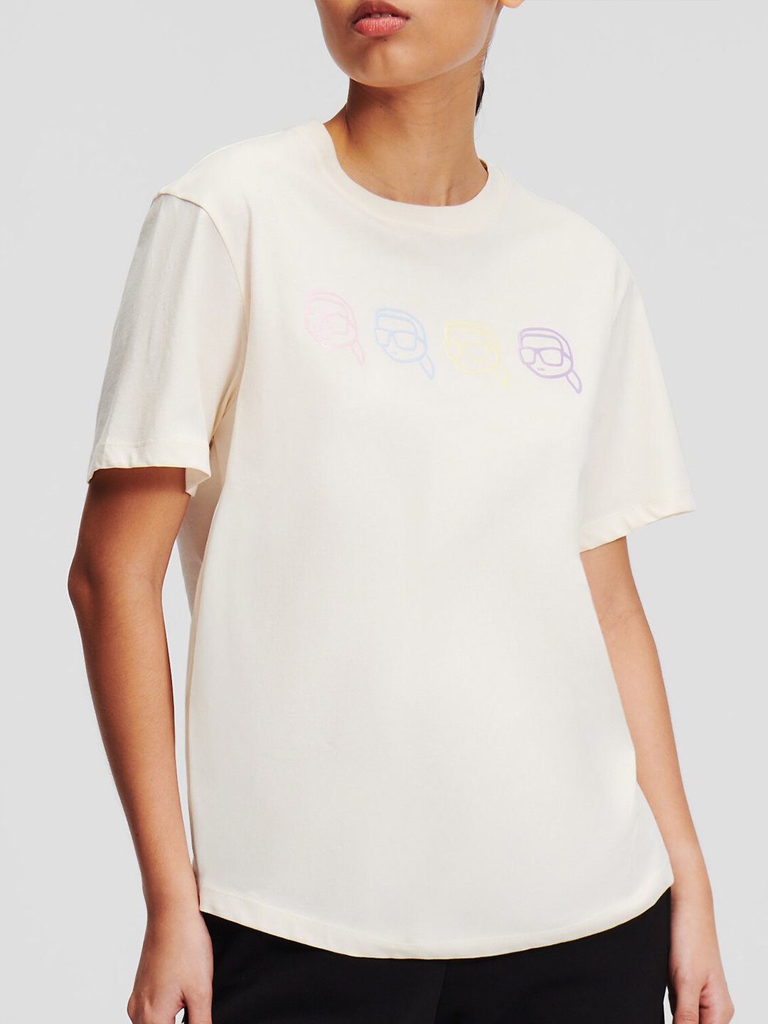 

Karl Lagerfeld Women Round Neck Cotton T-shirt, Off white