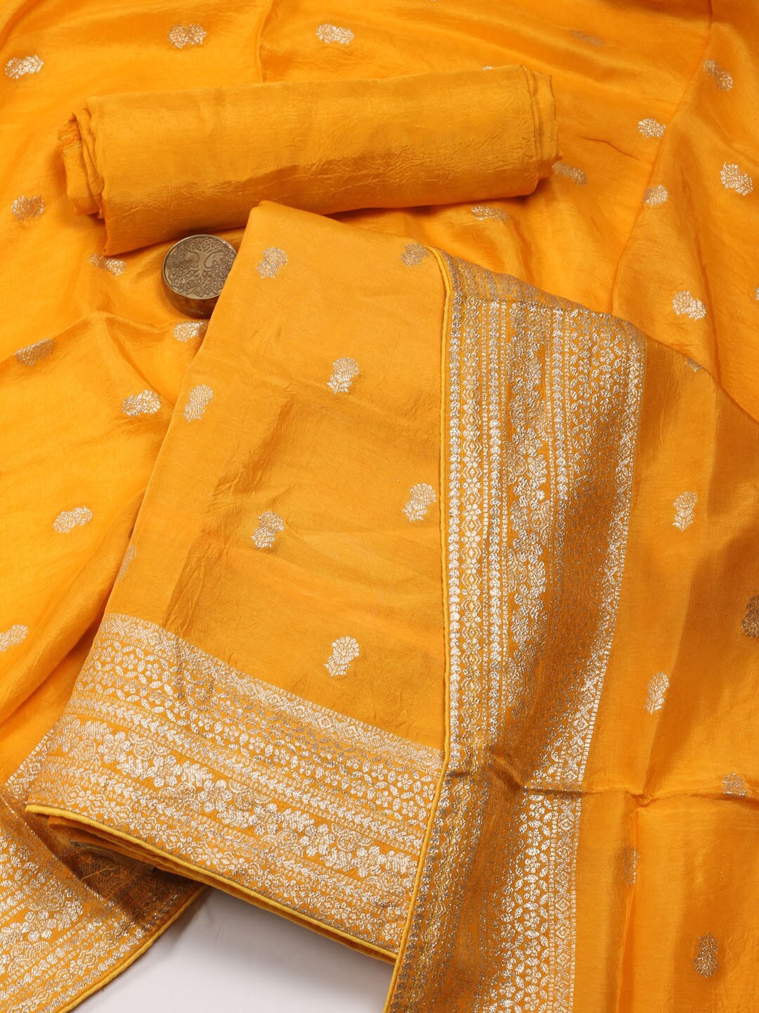 

Meena Bazaar Unstitched Dress Material, Yellow