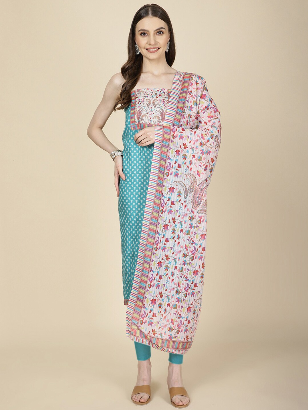 

Meena Bazaar Floral Printed Unstitched Dress Material, Blue