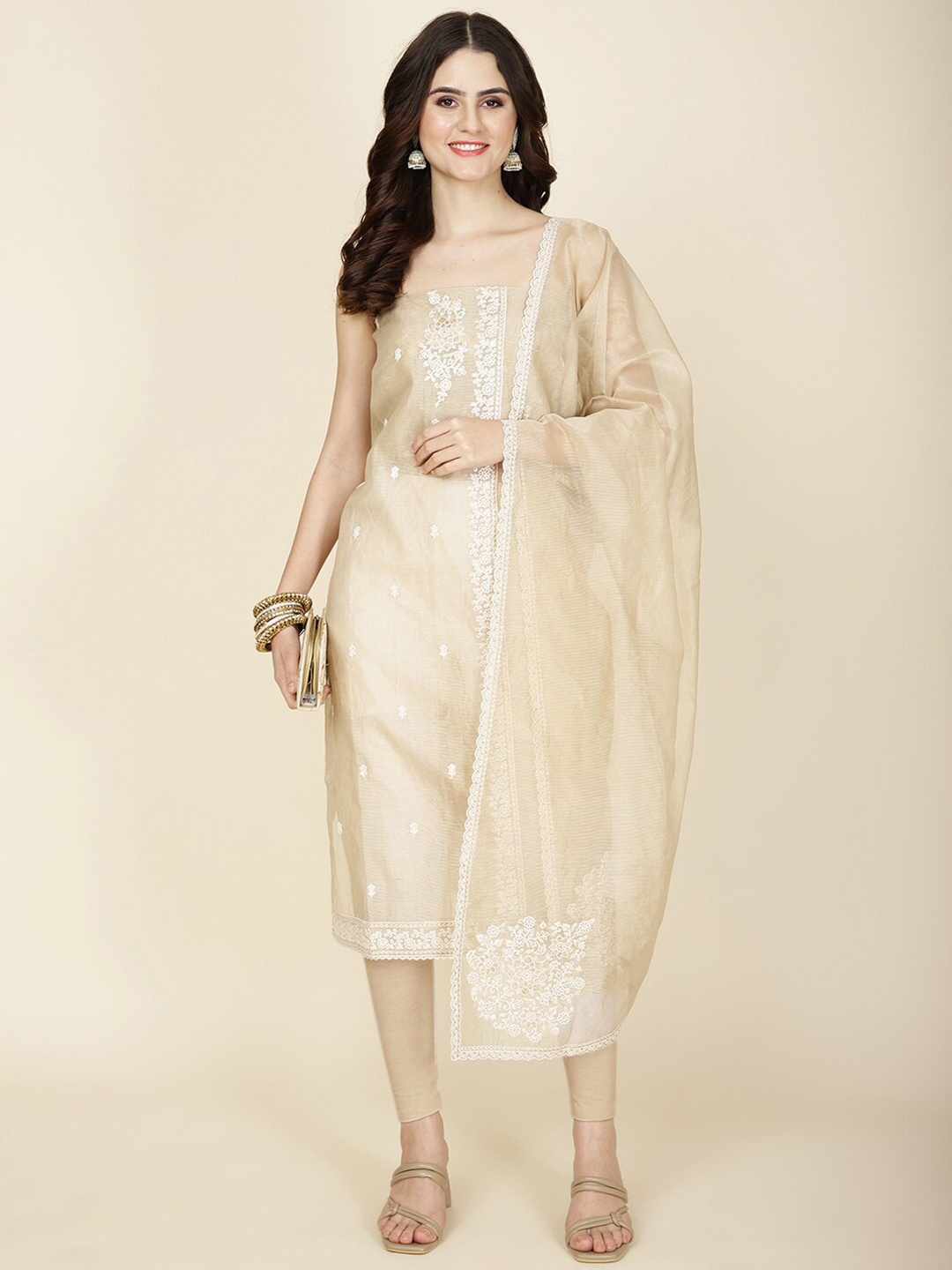 

Meena Bazaar Embroidered Unstitched Dress Material, Beige