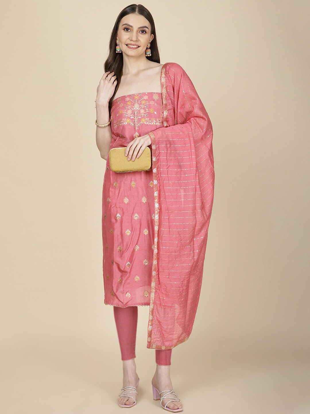 

Meena Bazaar Art Silk Unstitched Dress Material, Pink