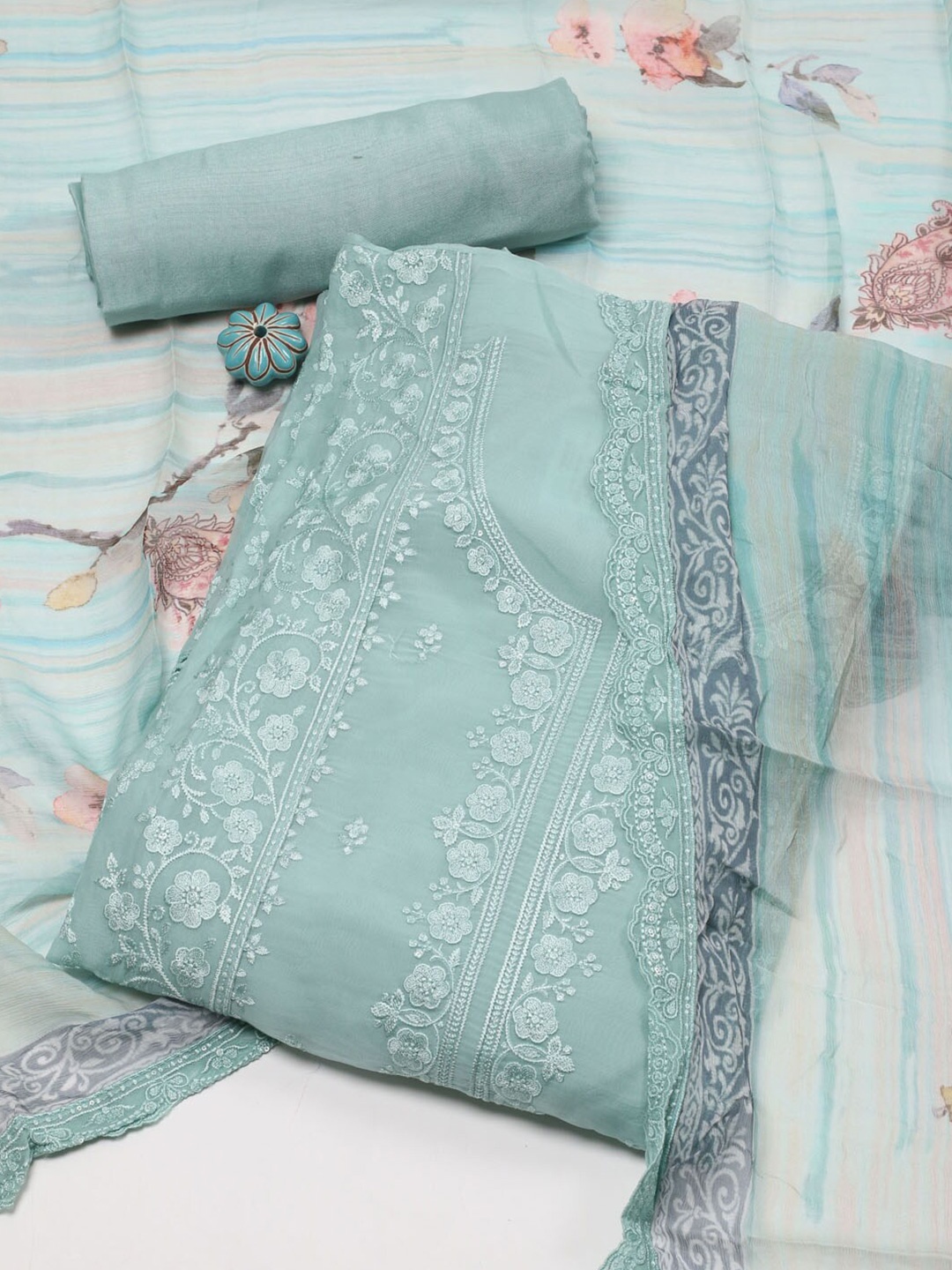 

Meena Bazaar Embroidered Unstitched Dress Material, Sea green