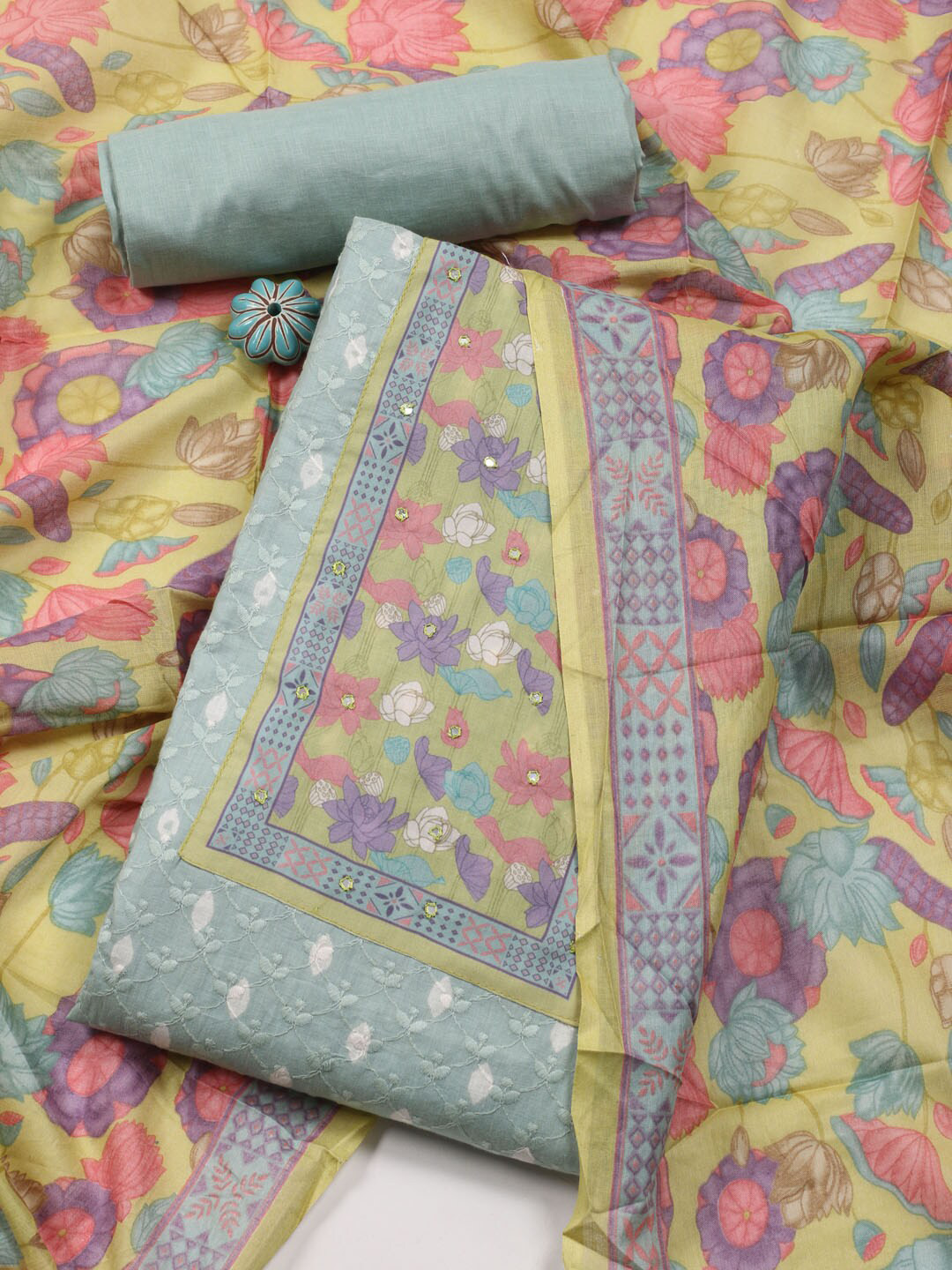 

Meena Bazaar Embroidered Unstitched Dress Material, Blue