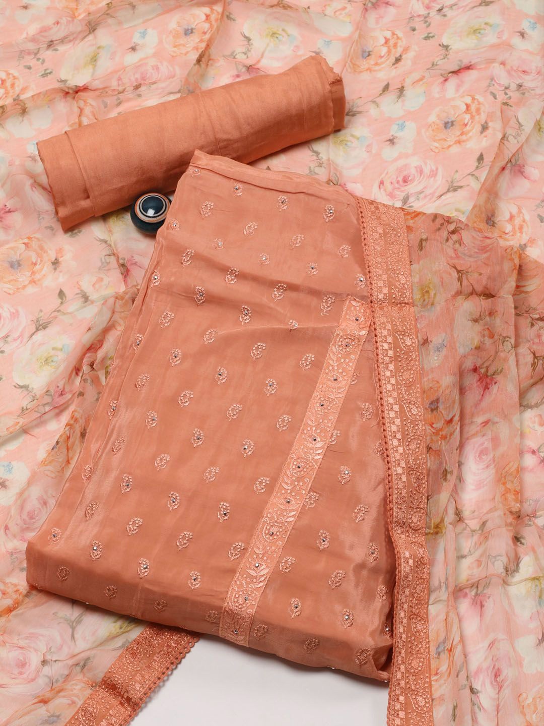 

Meena Bazaar Embroidered Unstitched Dress Material, Peach