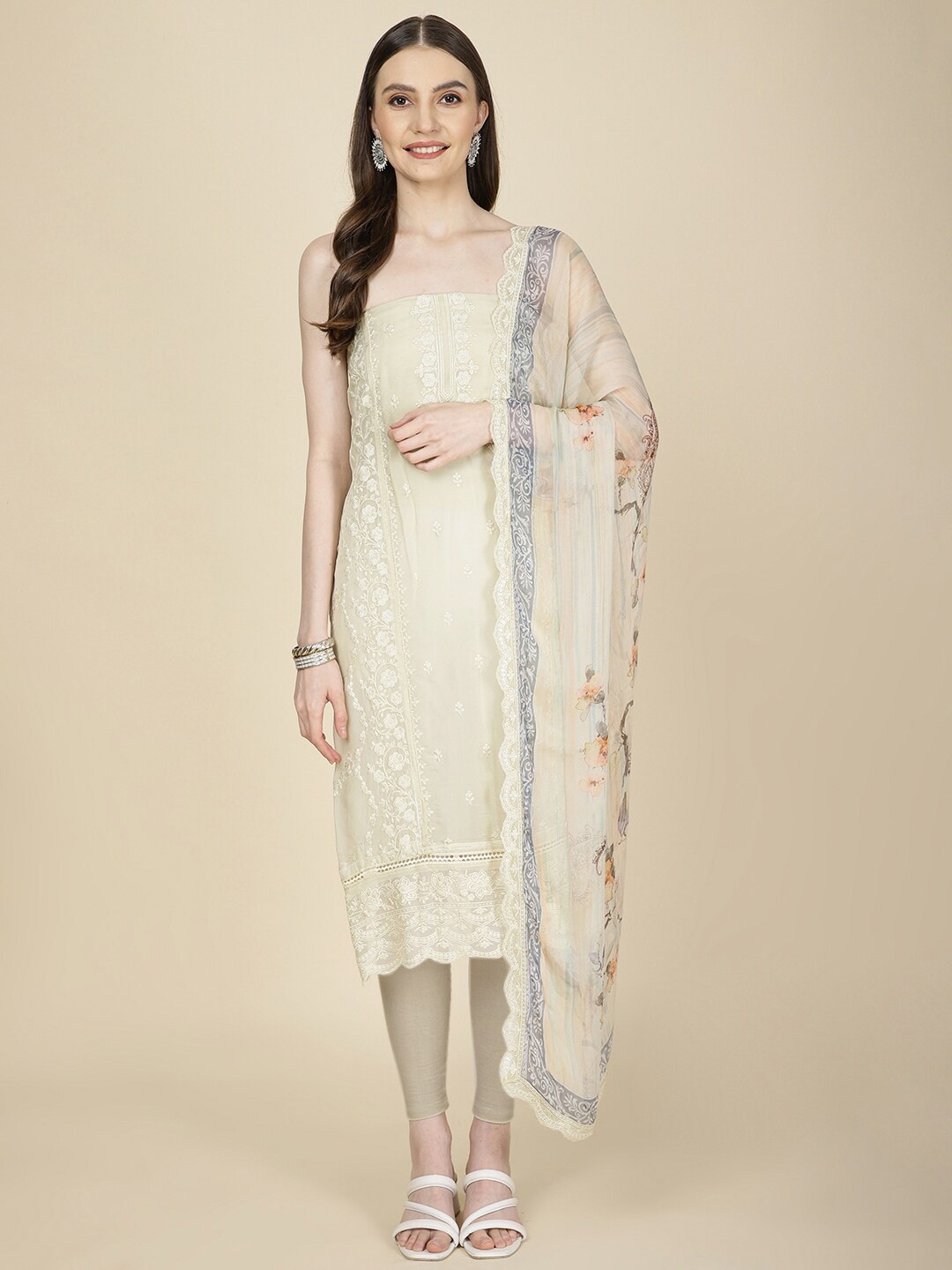 

Meena Bazaar Embroidered Unstitched Dress Material, Beige