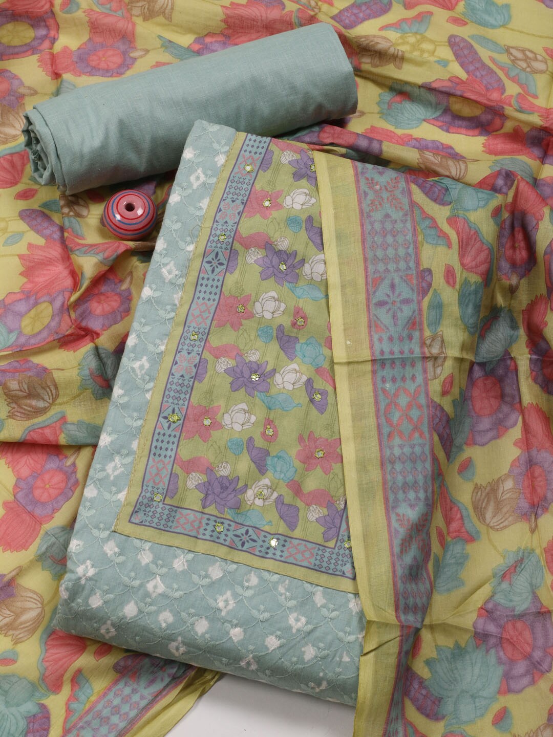 

Meena Bazaar Embroidered Unstitched Dress Material, Sea green