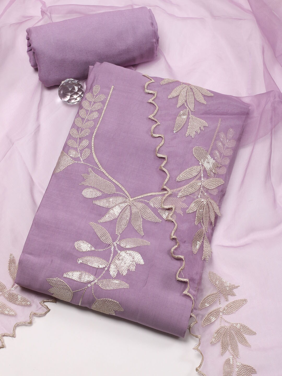 

Meena Bazaar Embellished Unstitched Dress Material, Purple