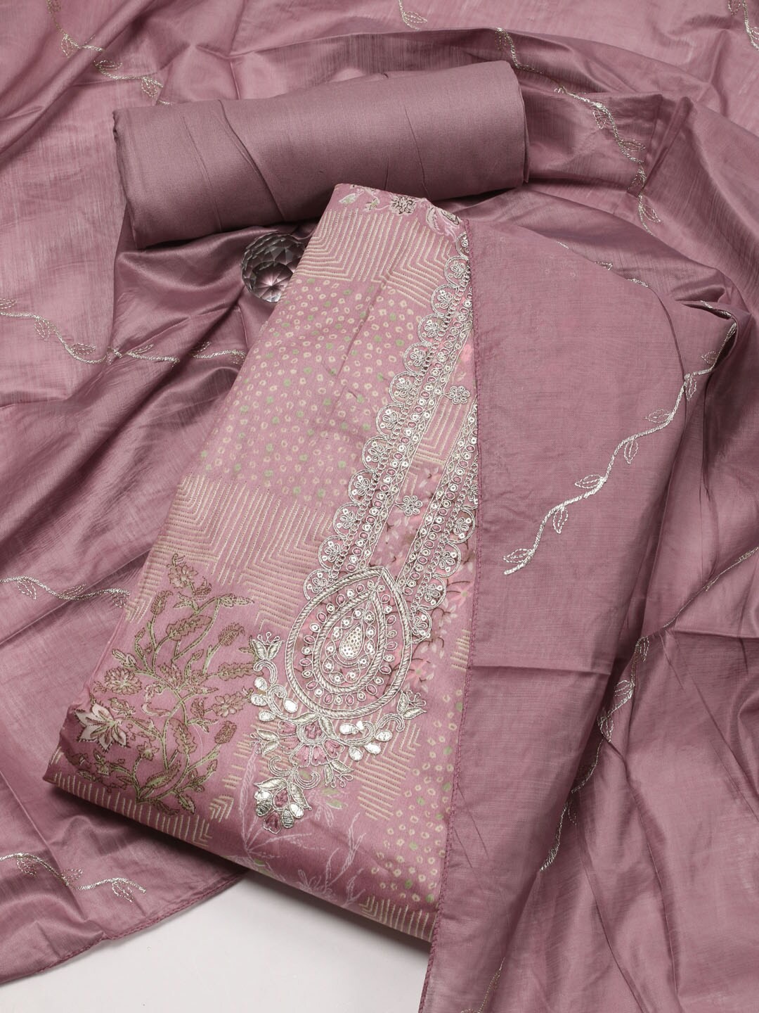 

Meena Bazaar Printed Unstitched Dress Material, Pink