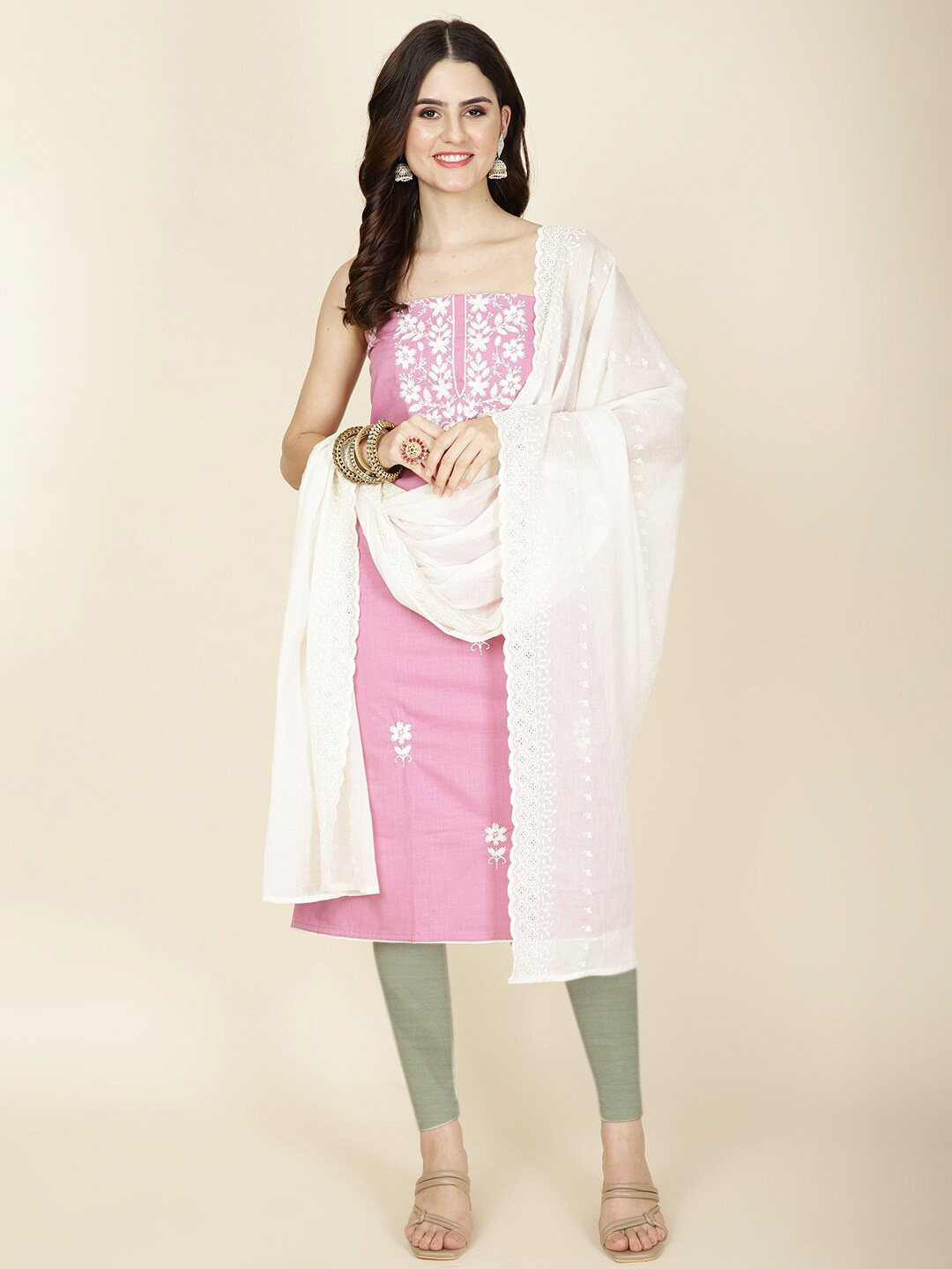 

Meena Bazaar Embroidered Unstitched Dress Material, Pink