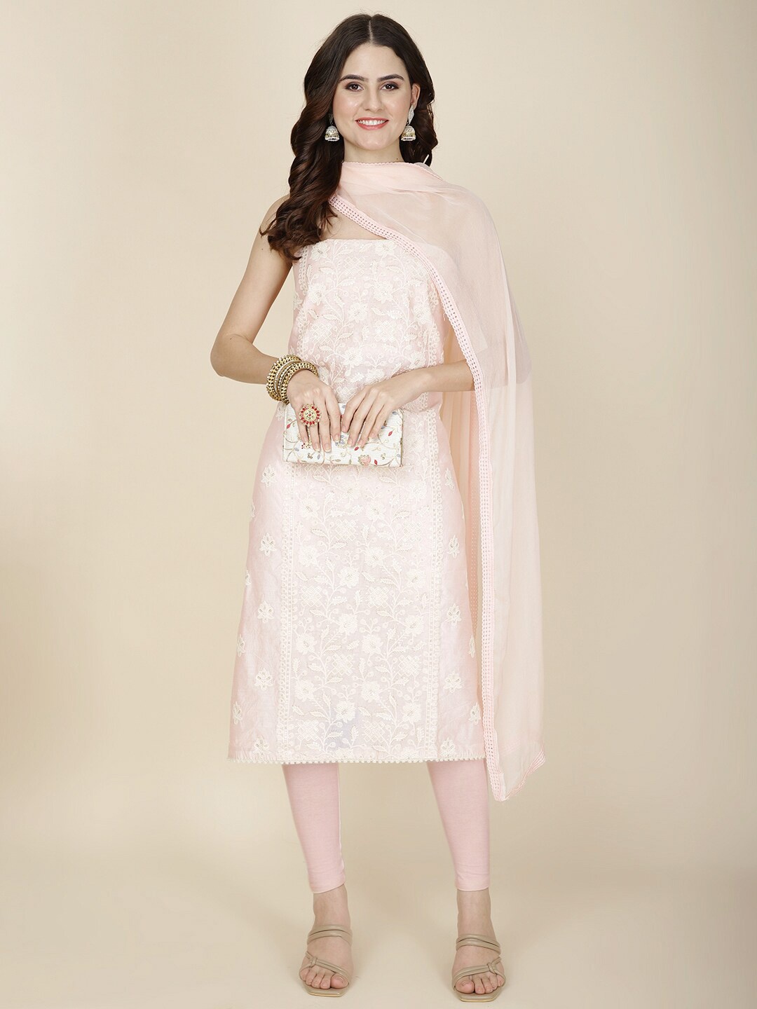 

Meena Bazaar Ethnic Motifs Embroidered Sequinned Unstitched Dress Material, Pink