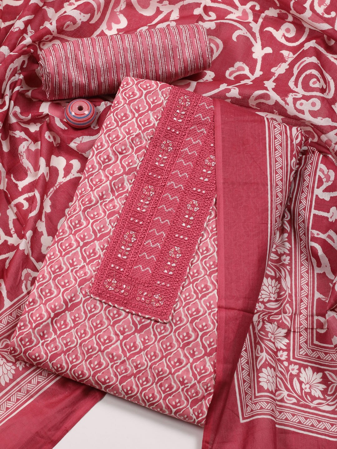 

Meena Bazaar Printed Unstitched Dress Material, Pink