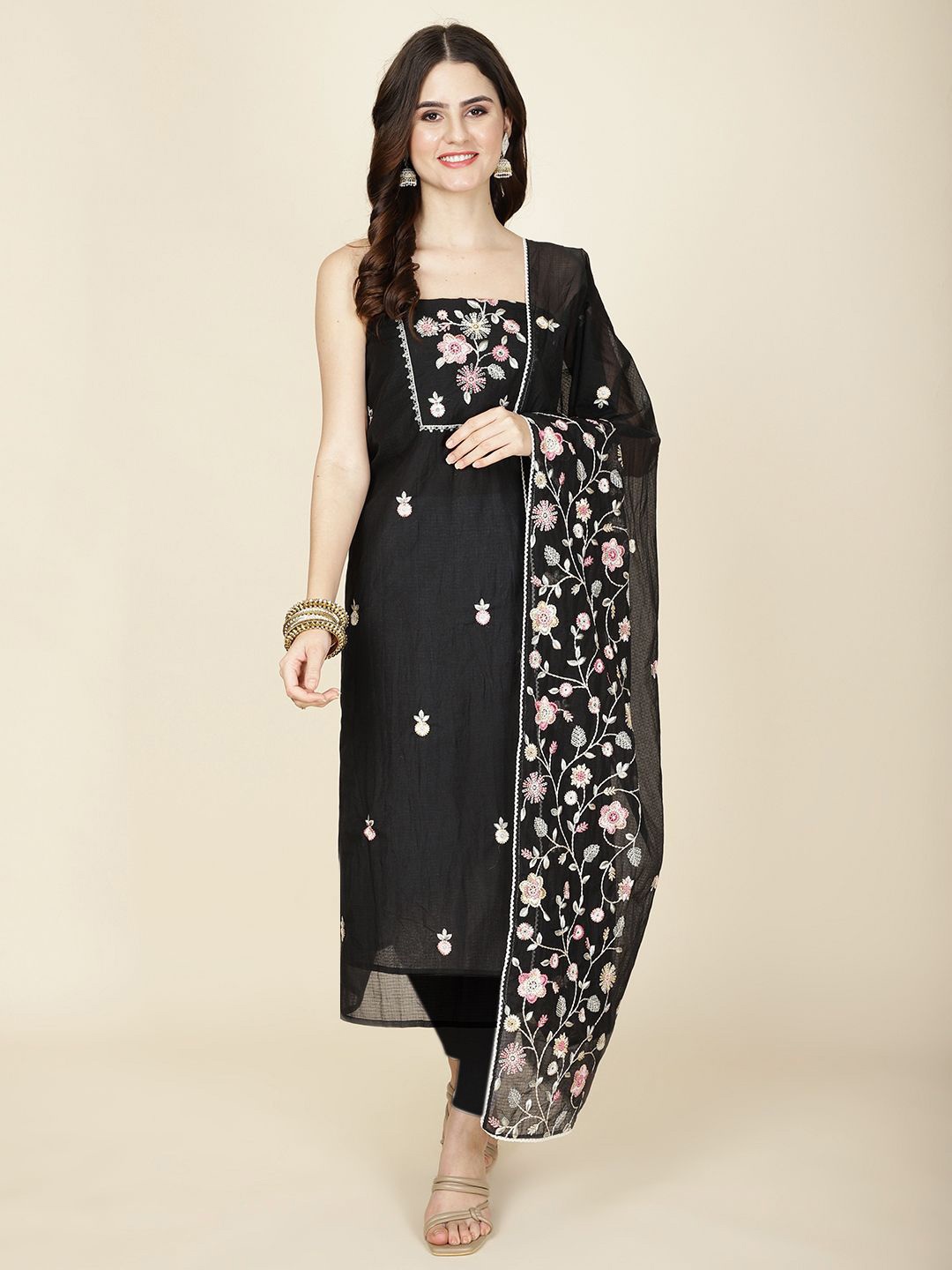 

Meena Bazaar Embroidered Unstitched Dress Material, Black