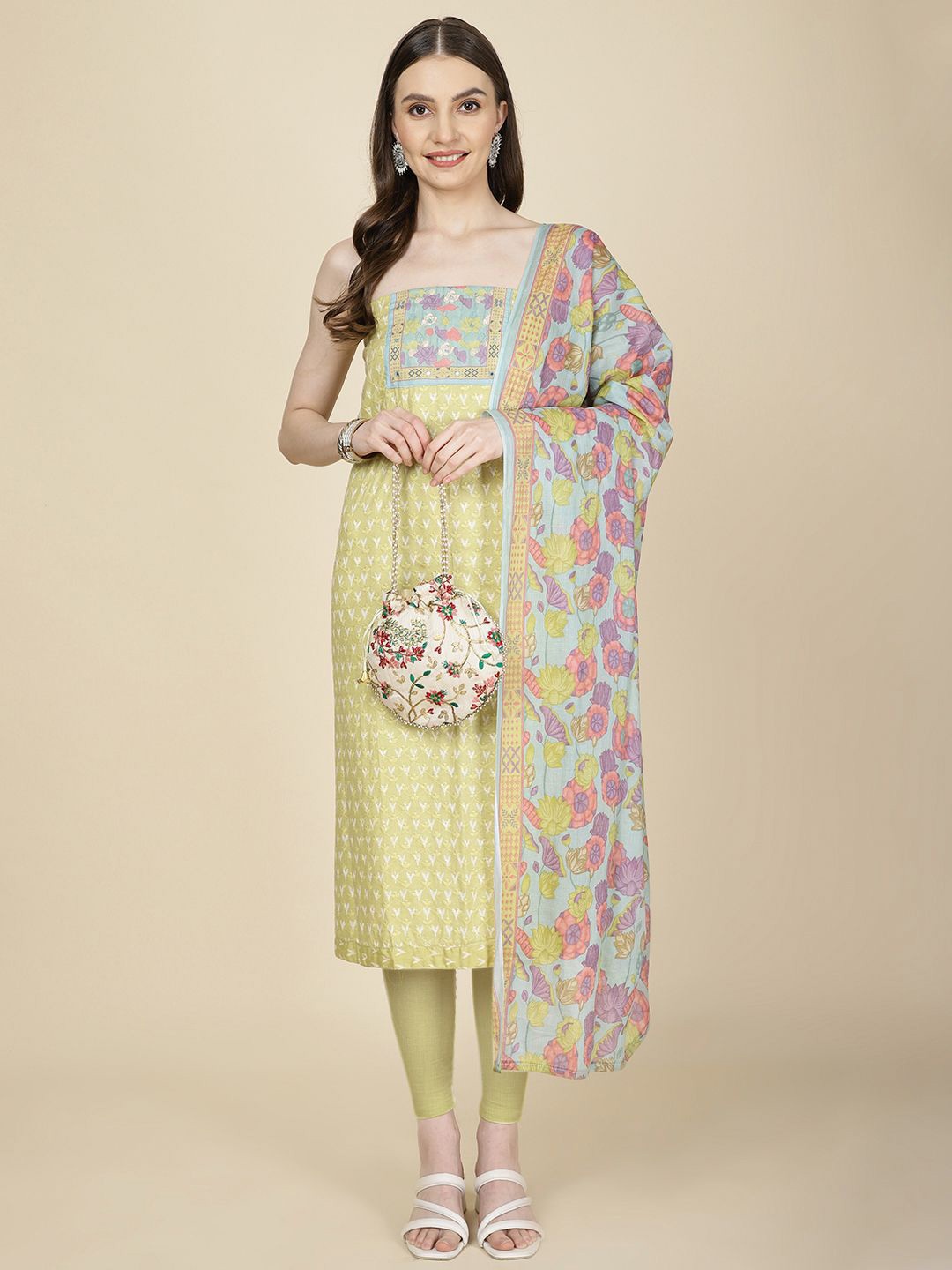 

Meena Bazaar Embroidered Unstitched Dress Material, Green
