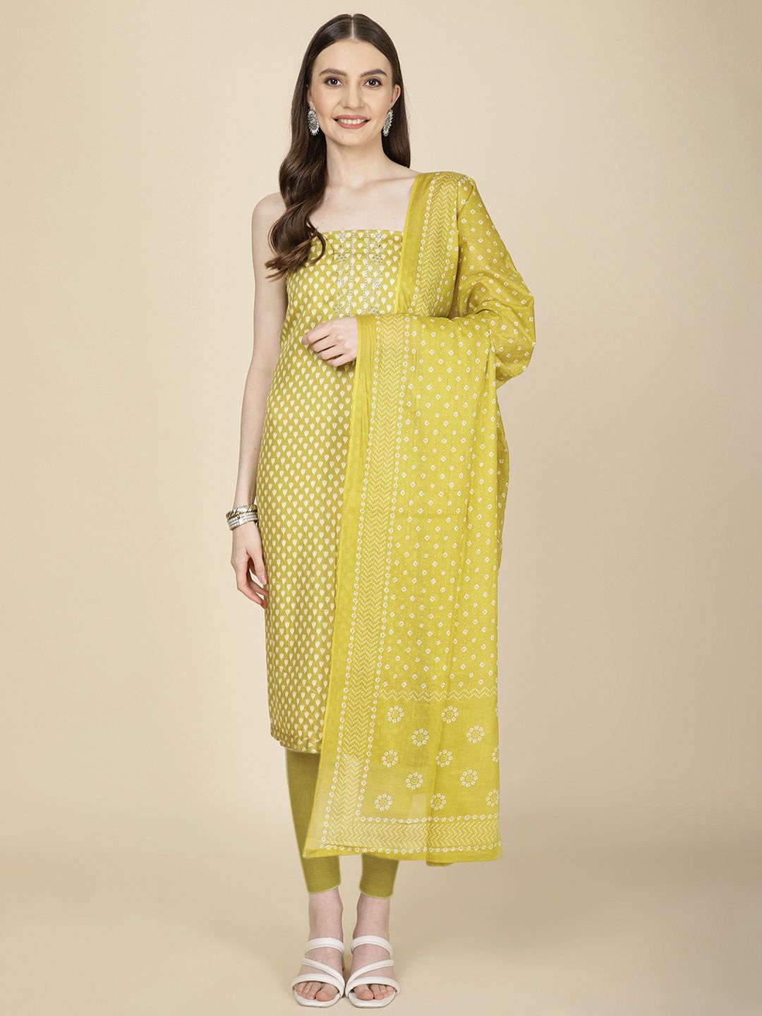 

Meena Bazaar Printed Unstitched Dress Material, Green