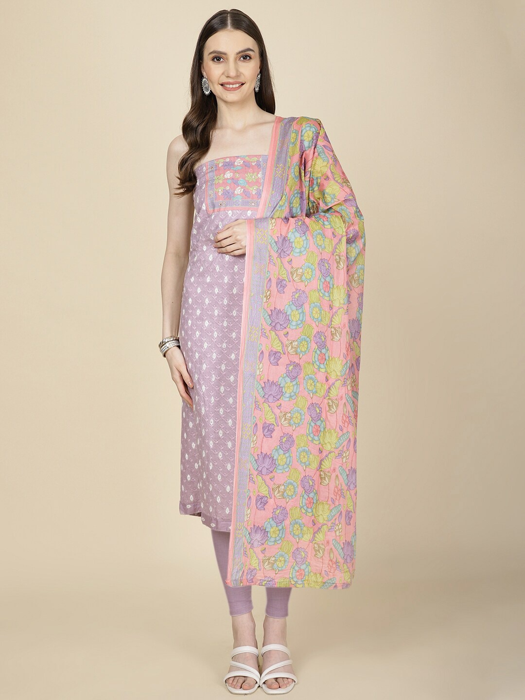 

Meena Bazaar Floral Embroidered Unstitched Dress Material, Purple