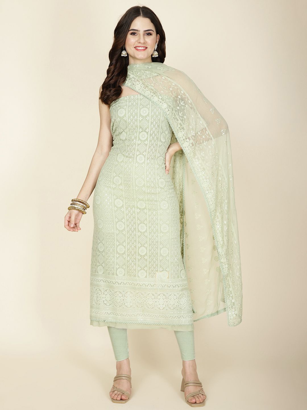 

Meena Bazaar Embroidered Unstitched Dress Material, Green
