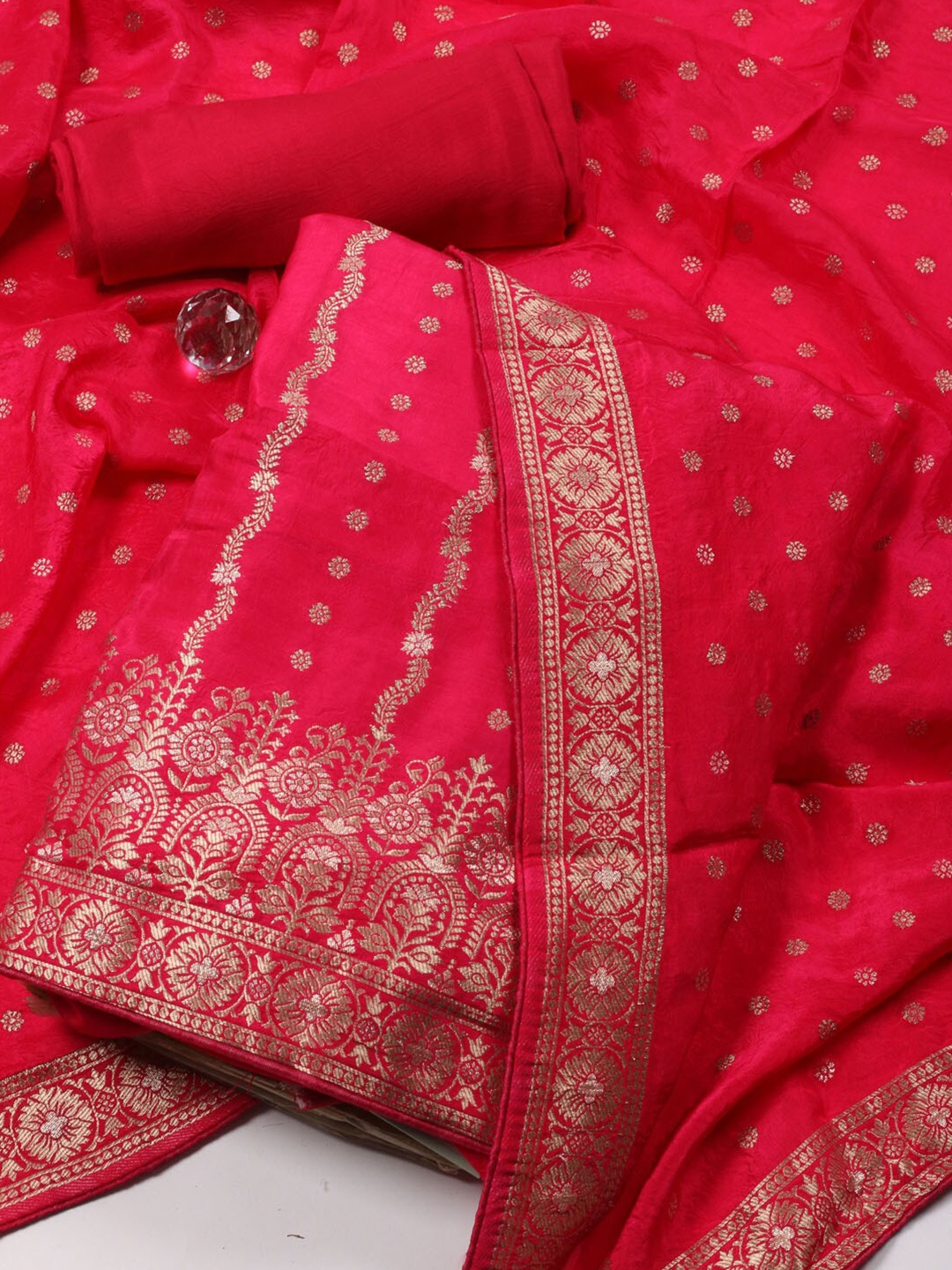 

Meena Bazaar Art Silk Unstitched Dress Material, Pink