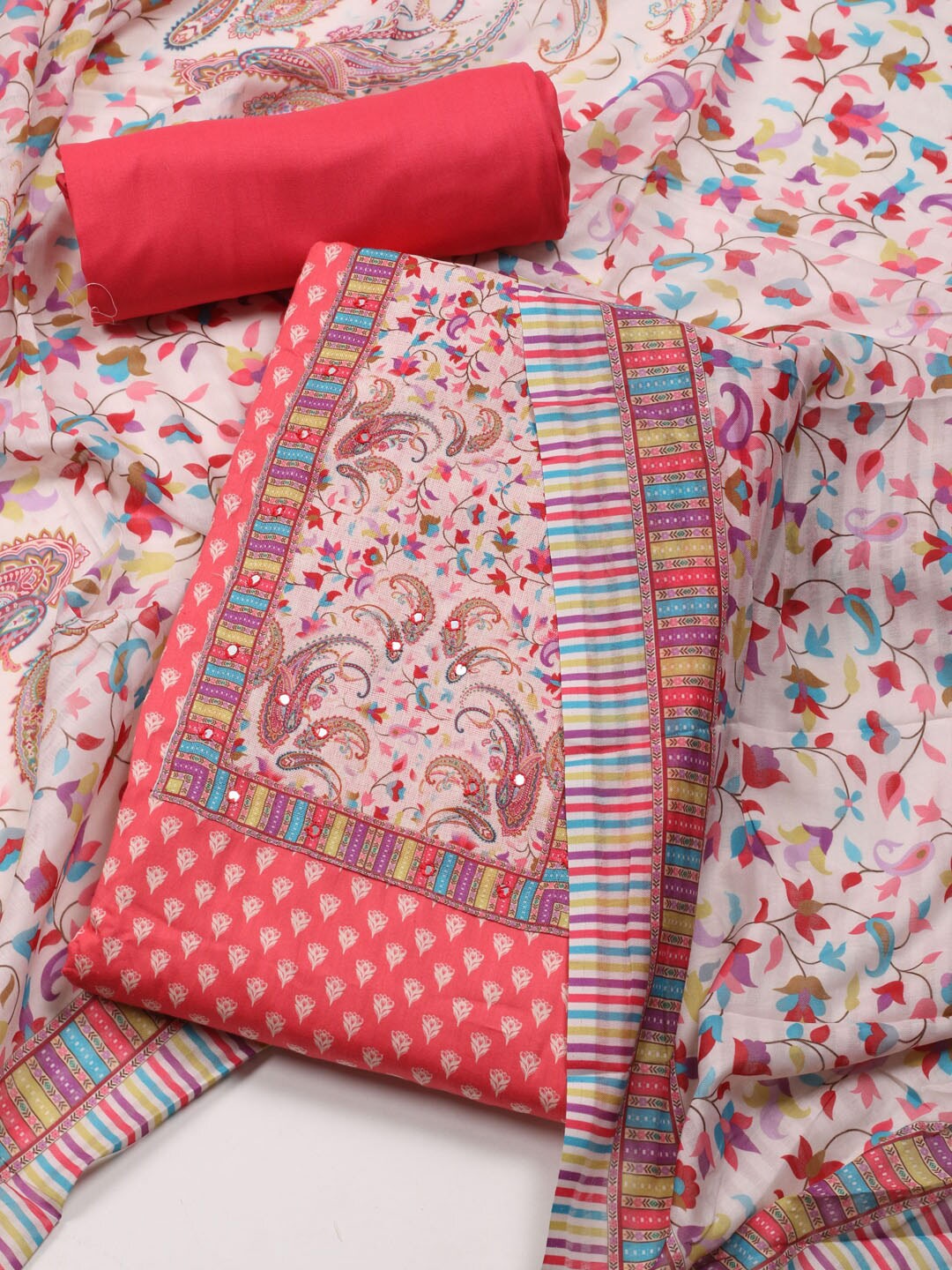

Meena Bazaar Printed Unstitched Dress Material, Pink