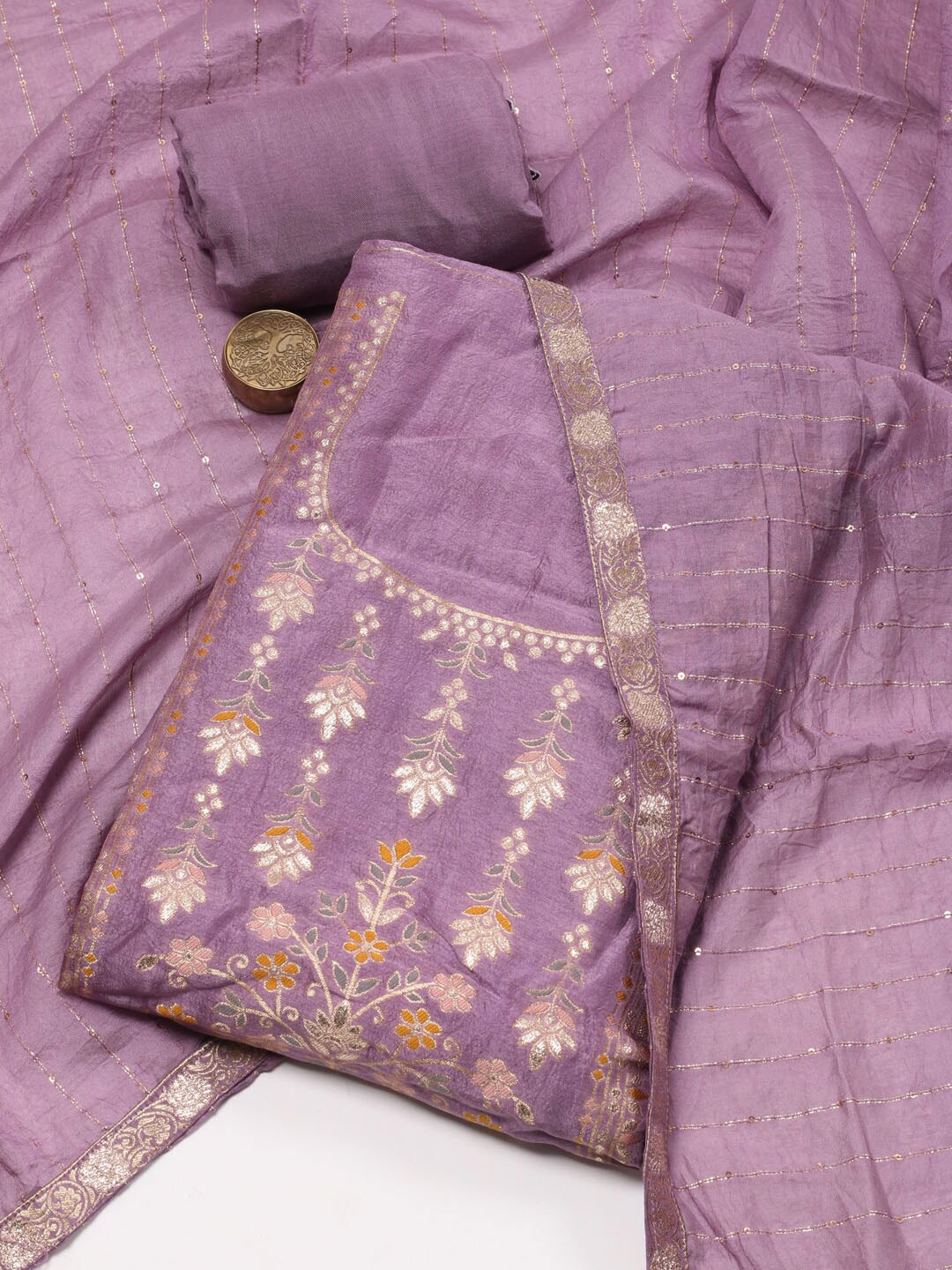 

Meena Bazaar Ethnic Motifs Woven Design Zari Unstitched Dress Material, Purple