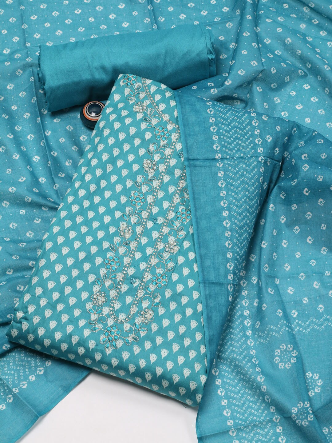 

Meena Bazaar Bandhani Printed Unstitched Dress Material, Blue