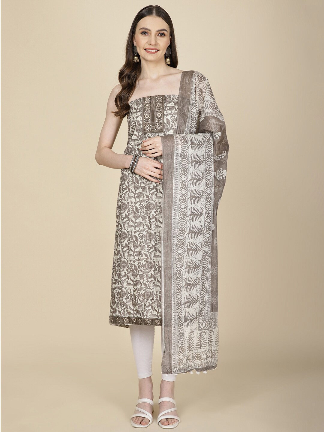 

Meena Bazaar Printed Unstitched Dress Material, Grey