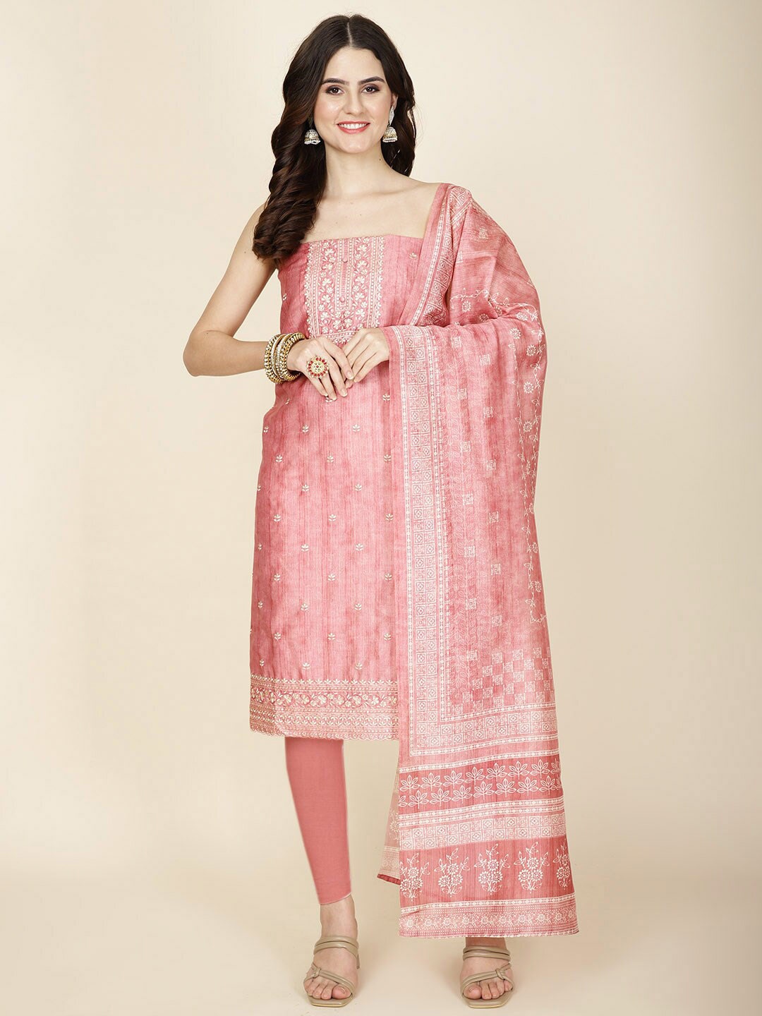 

Meena Bazaar Embroidered Art Silk Unstitched Dress Material, Pink