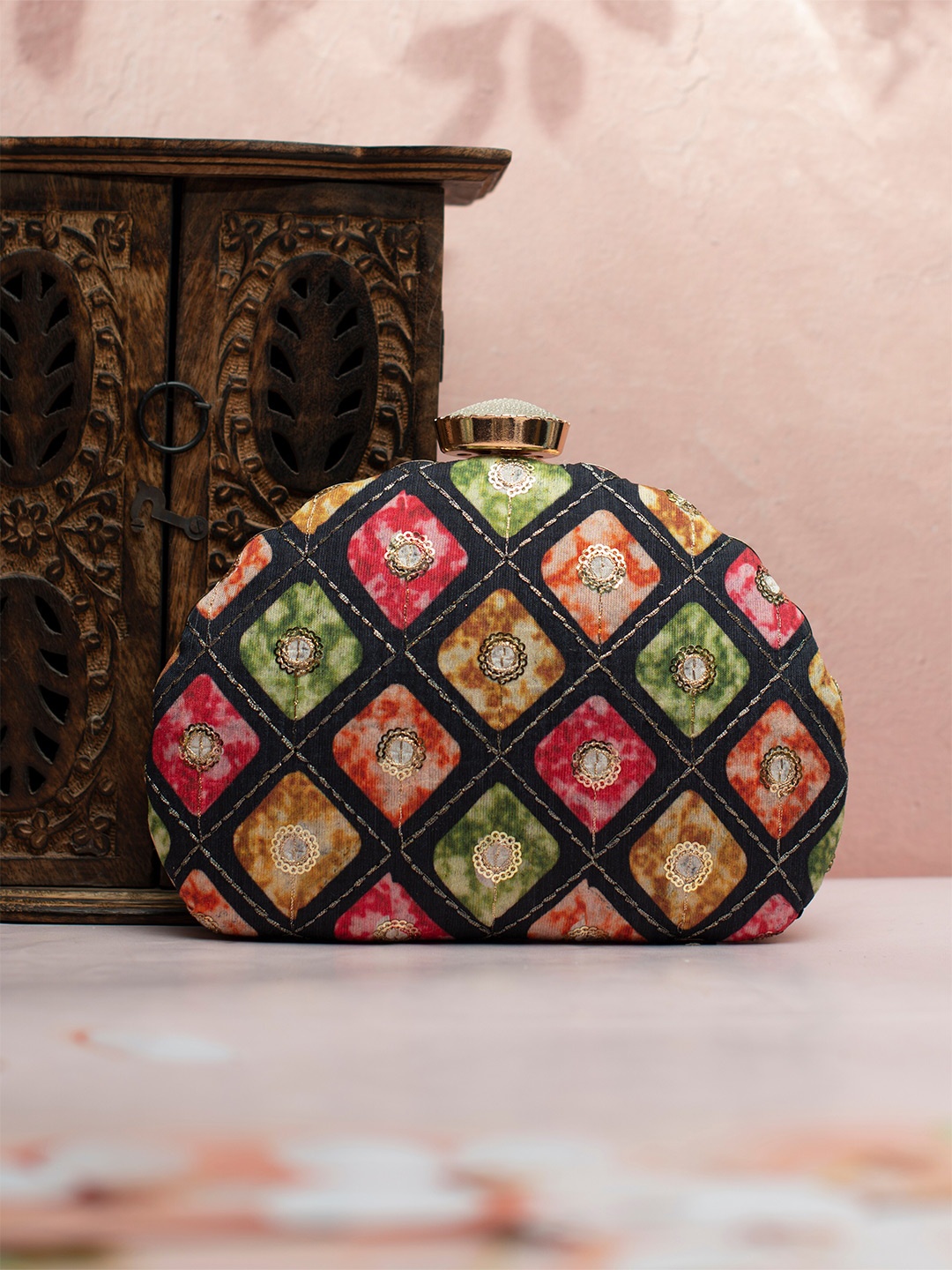 

ARTKLIM Embroidered Box Clutch, Black