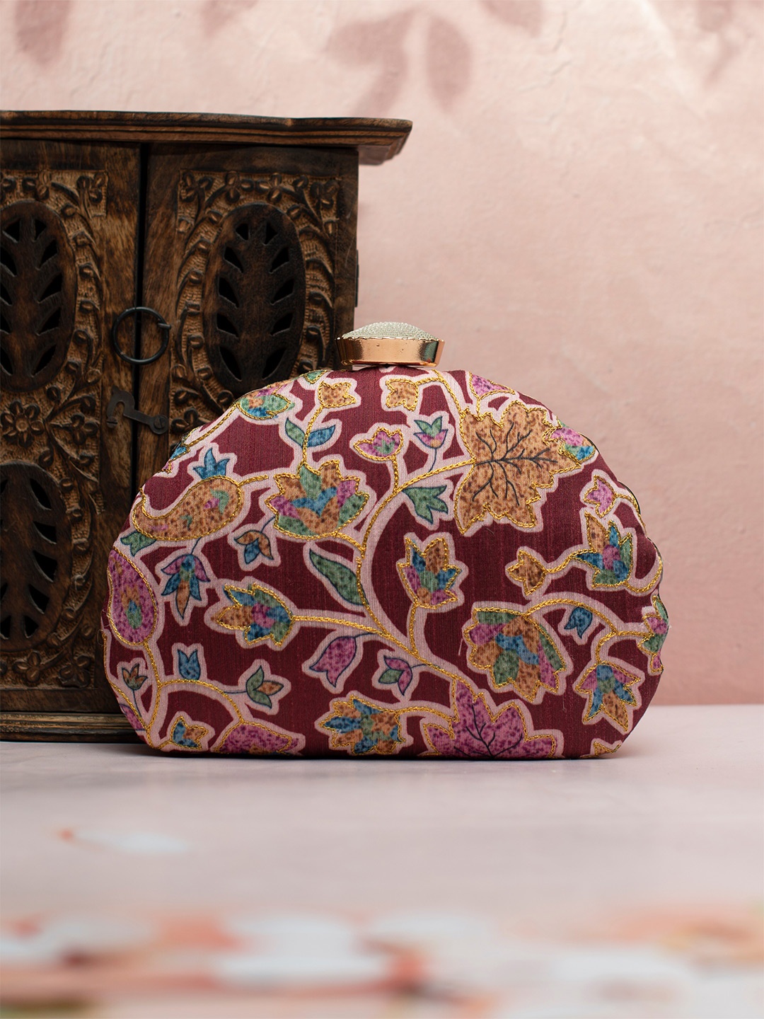 

ARTKLIM Embroidered Box Clutch, Maroon