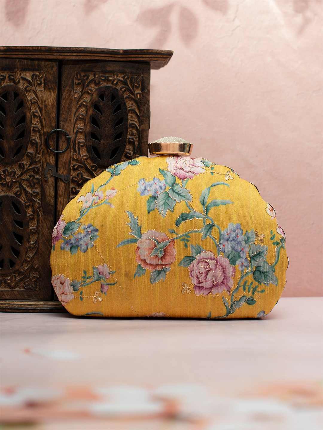 

ARTKLIM Floral Printed Box Clutch, Yellow