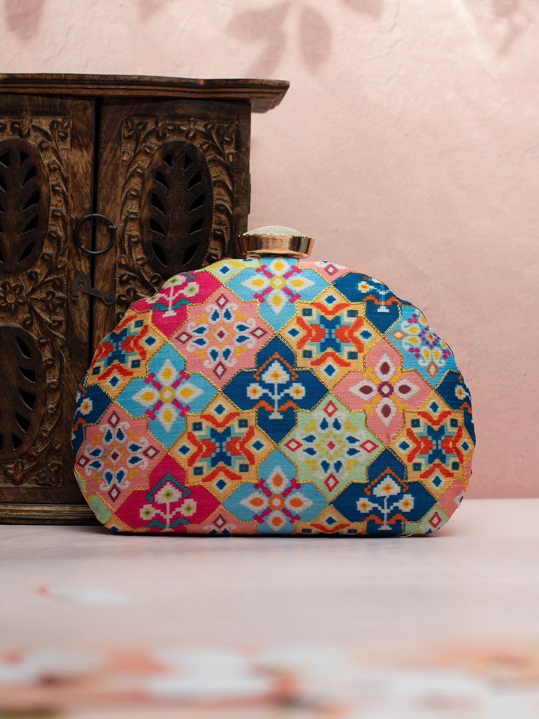 

ARTKLIM Floral Printed Embroidered Box Clutch, Blue