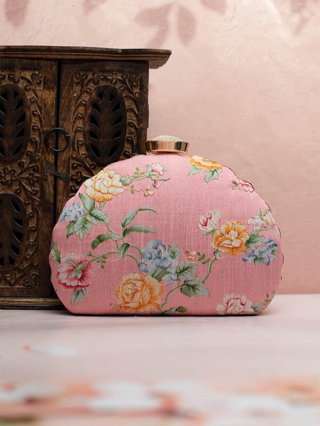 

ARTKLIM Floral Printed Box Clutch, Pink