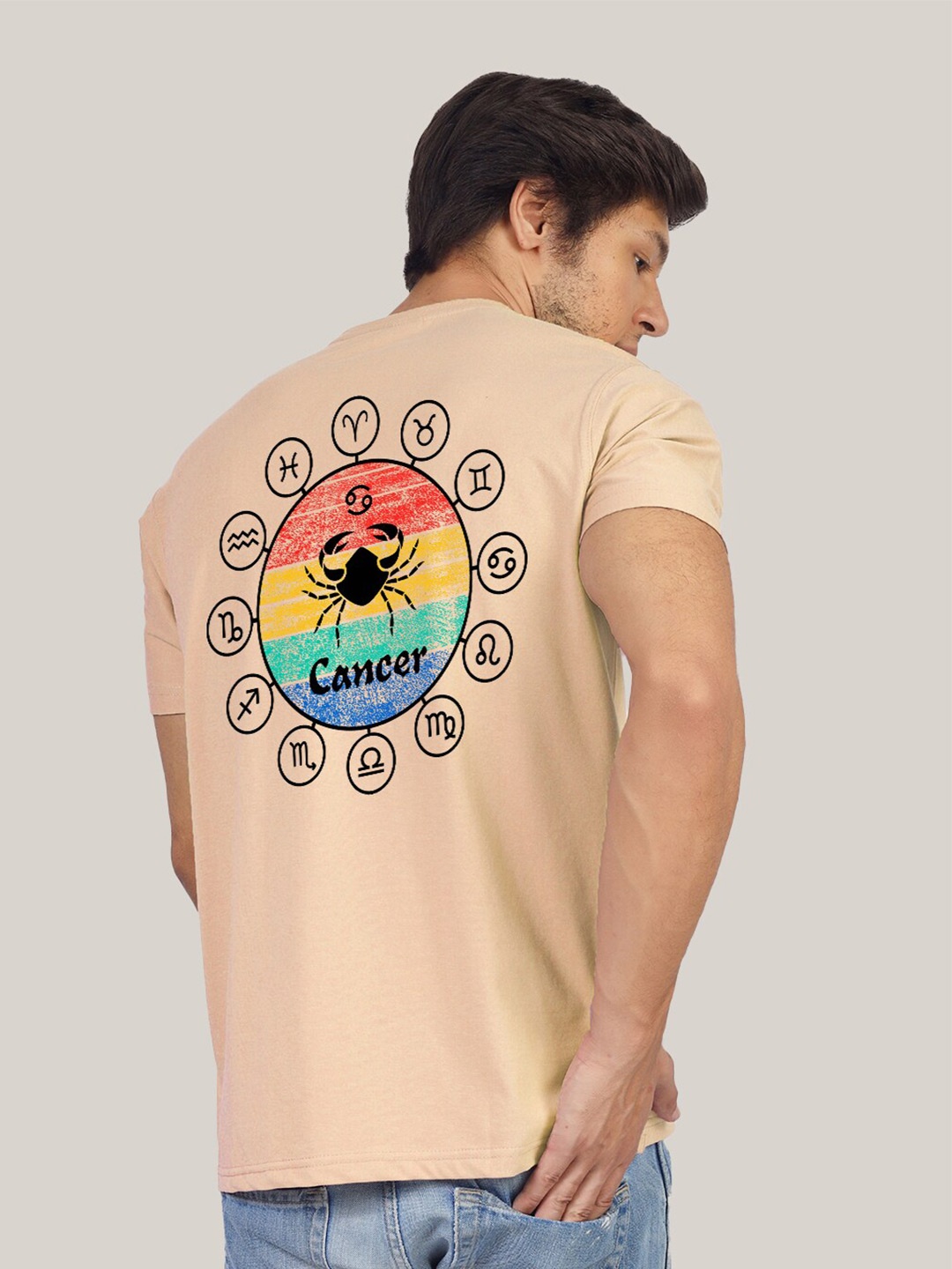 

Greylongg Men V-Neck Extended Sleeves Pockets T-shirt, Beige