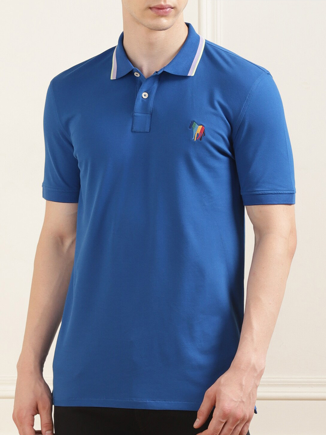 

PS By Paul Smith Men Polo Collar Zebra Logo Applique T-shirt, Blue