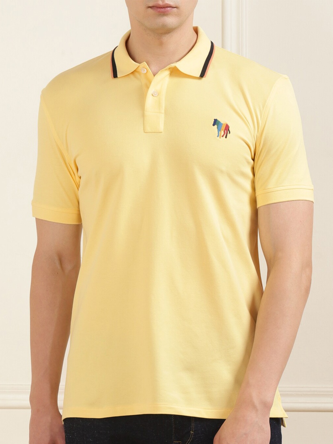 

PS By Paul Smith Men Solid Zebra Logo Polo Collar T-shirt, Yellow