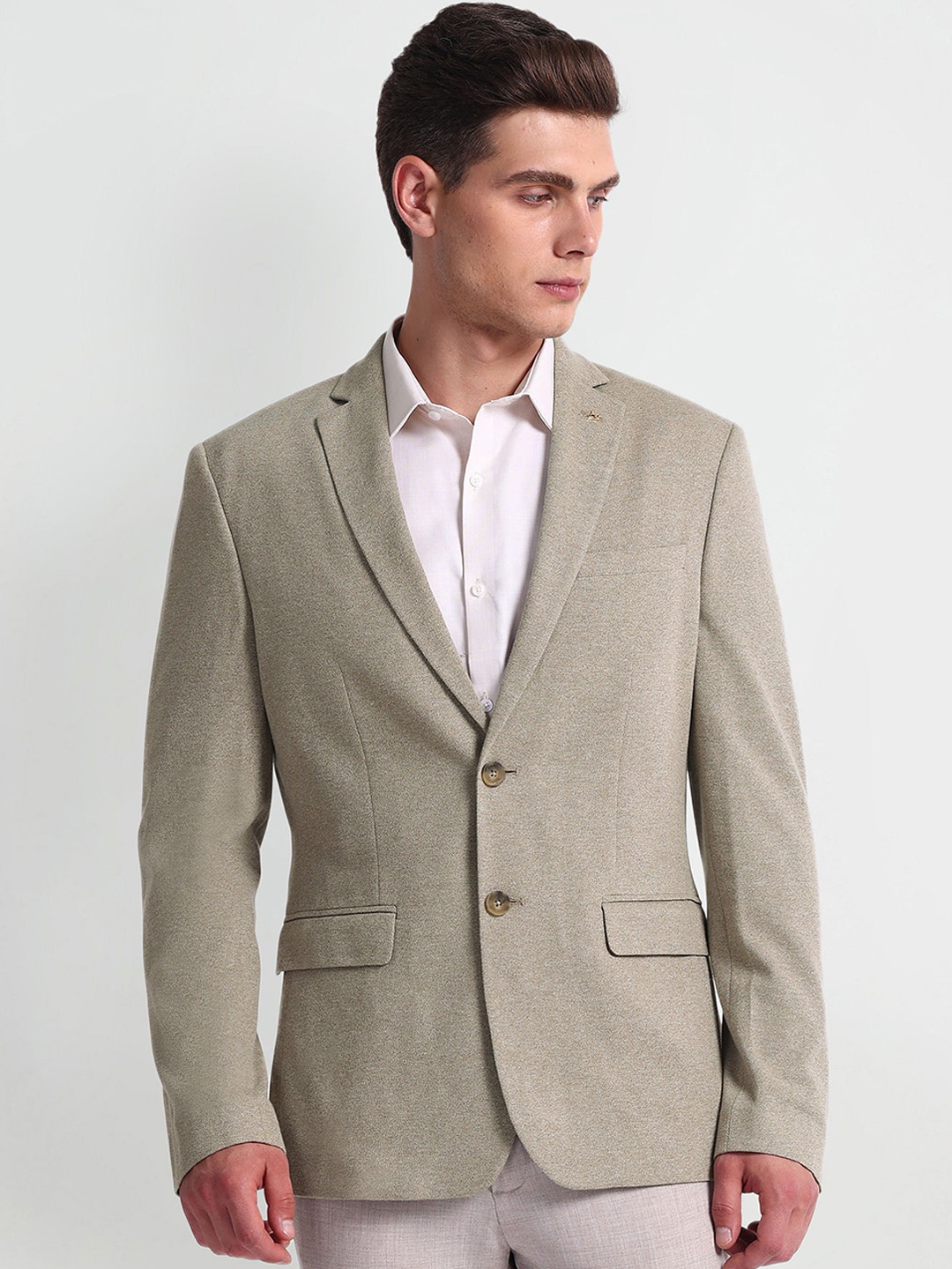 

Arrow Notched Lapel Single-Breasted Slim-Fit Casual Blazer, Brown