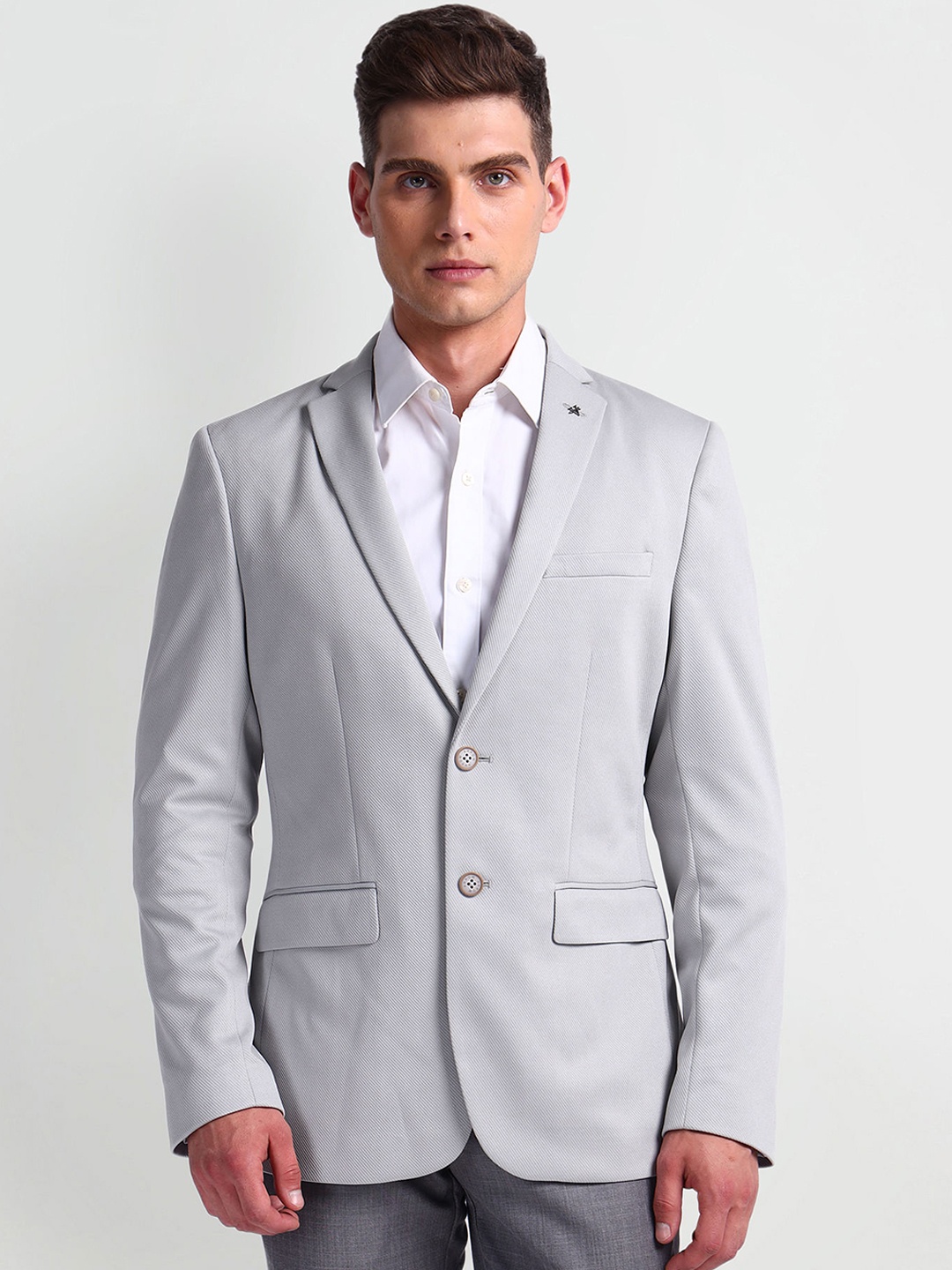 

Arrow Notched Lapel Long Sleeves Single Breasted Slim Fit Formal Blazer, Grey