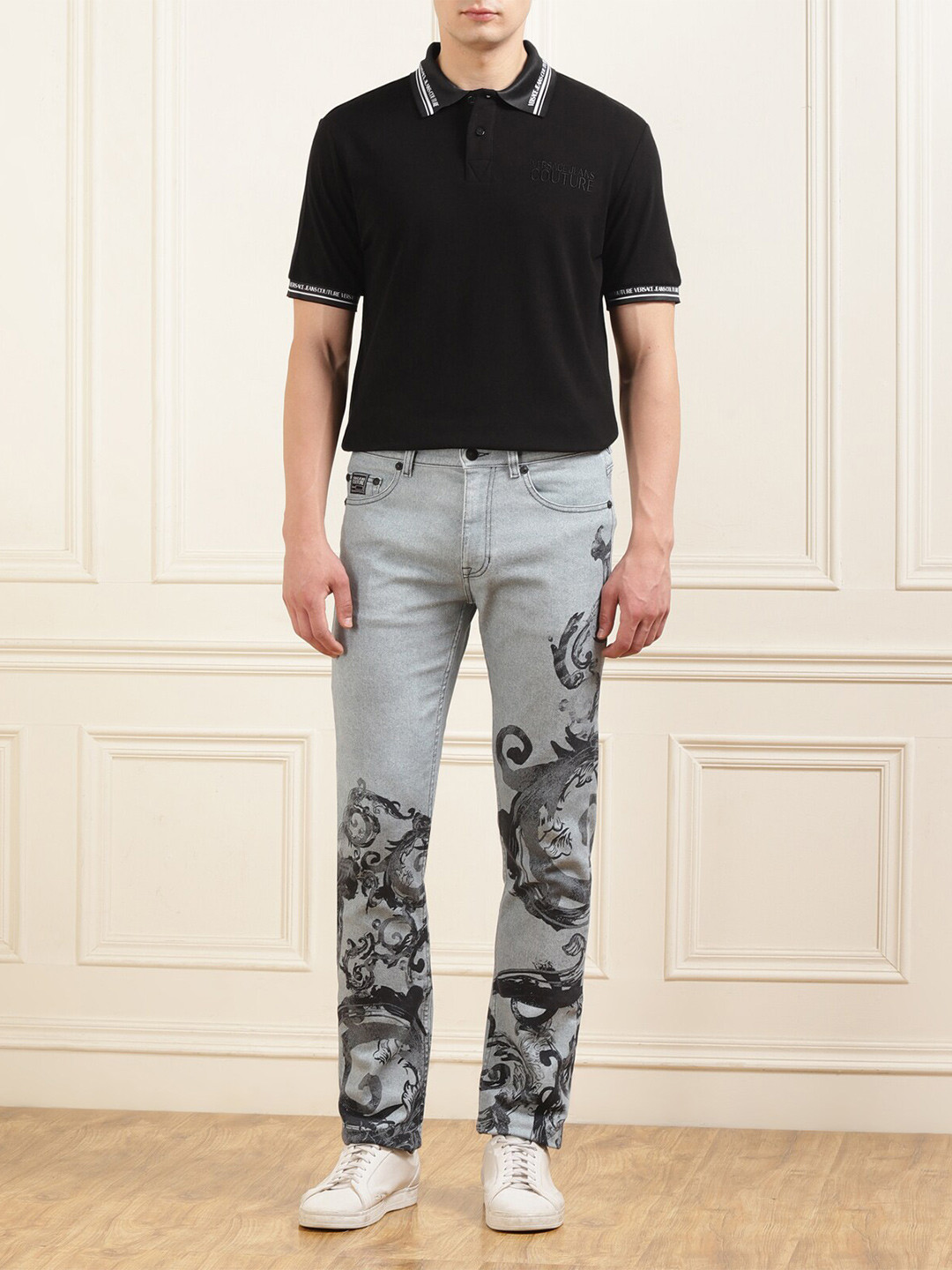 

Versace Jeans Couture Men Solid Polo Collar T-shirt, Black