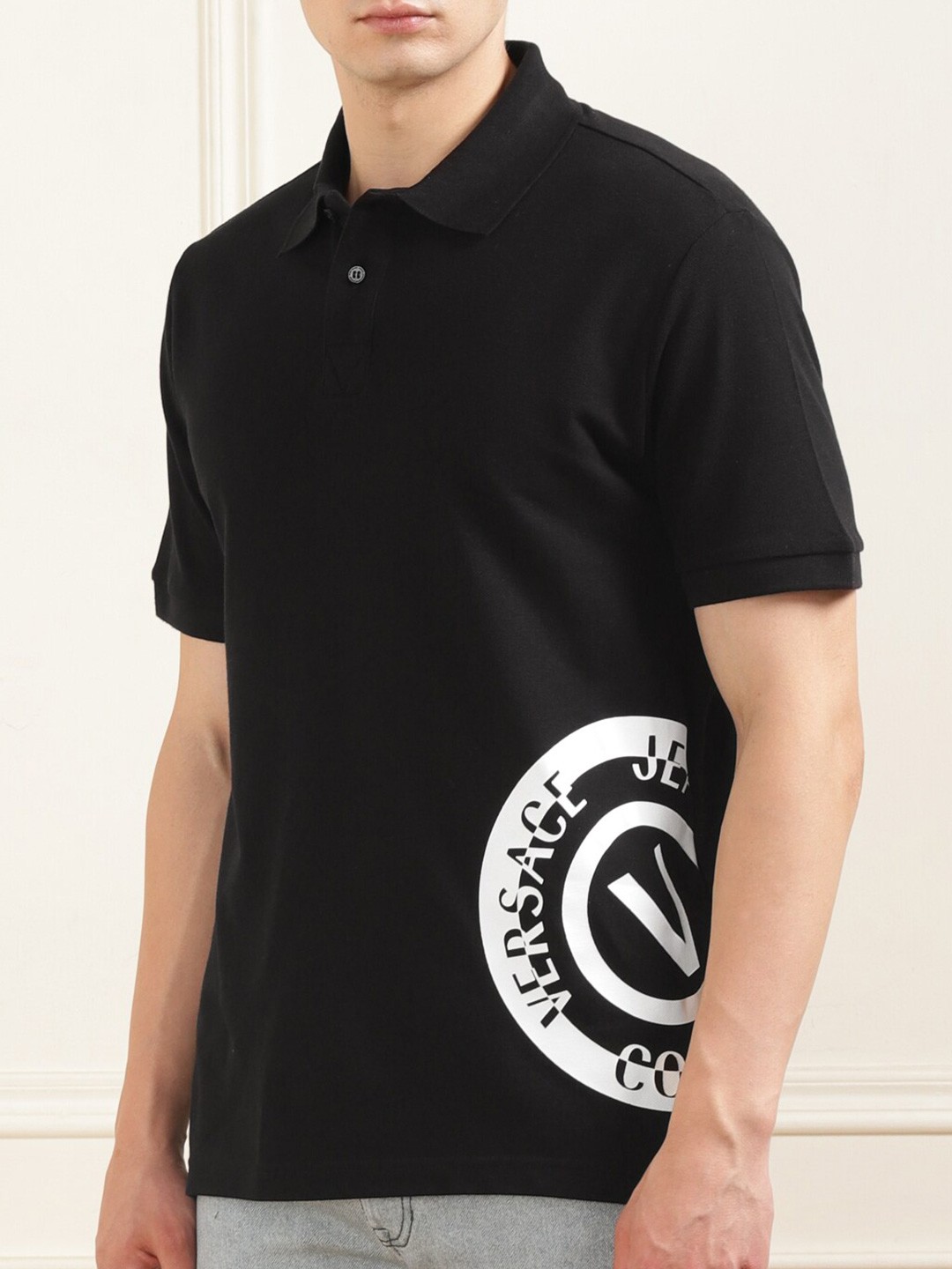 

Versace Jeans Couture Men Solid Polo Collar T-shirt, Black