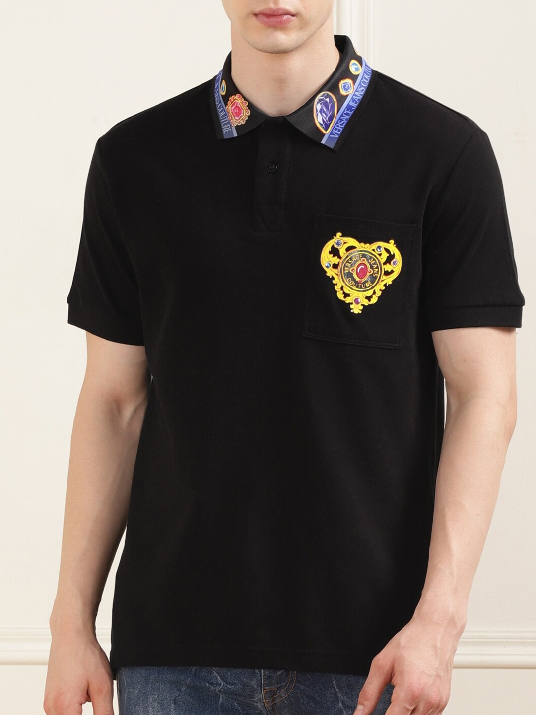 

Versace Jeans Couture Men Polo Collar Pockets T-shirt, Black